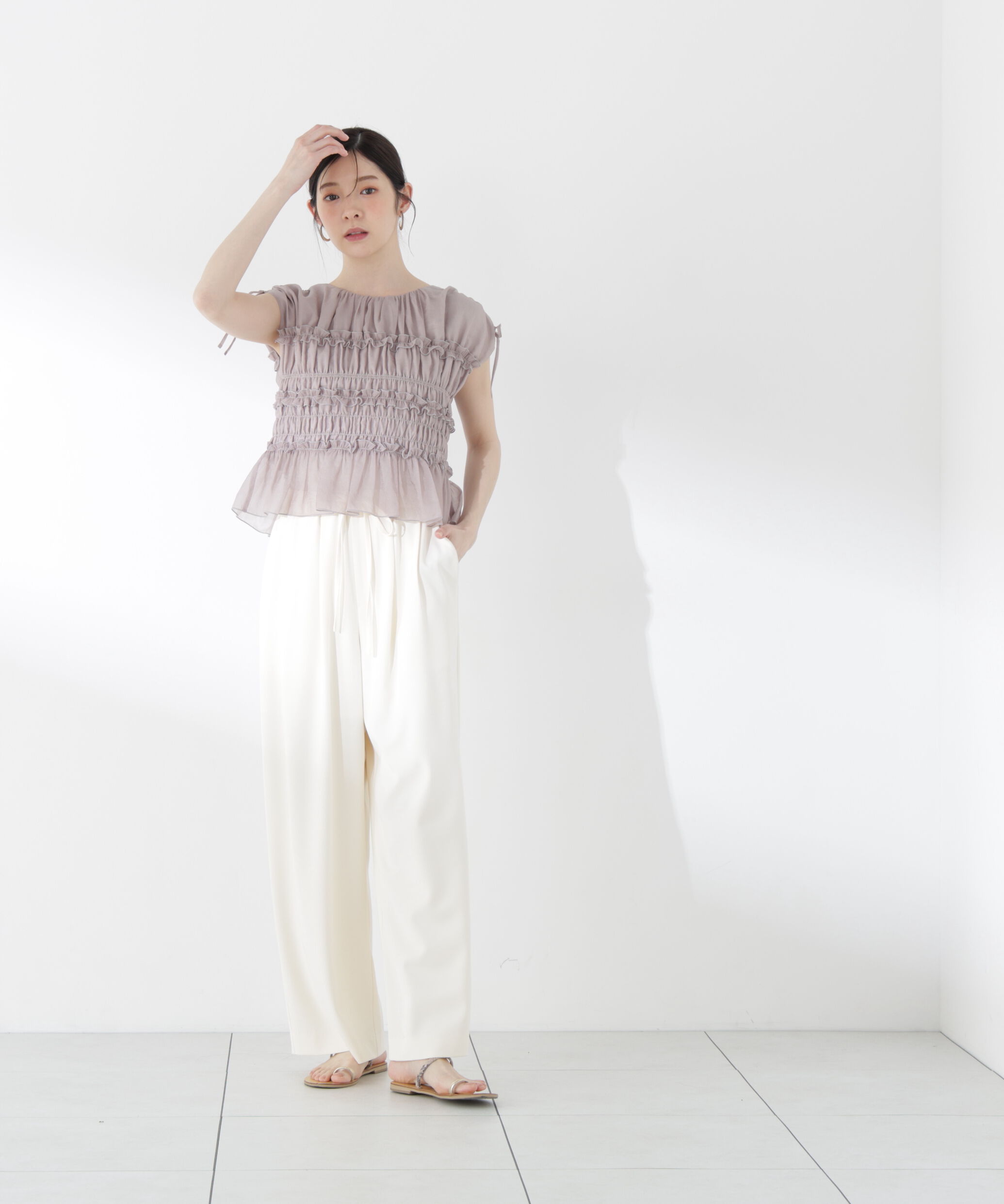 PROPORTION BODY DRESSING「〈a/mie〉シャーリングフリルブラウス＜ブルー：WEB限定＞」|シャツ・ブラウス|