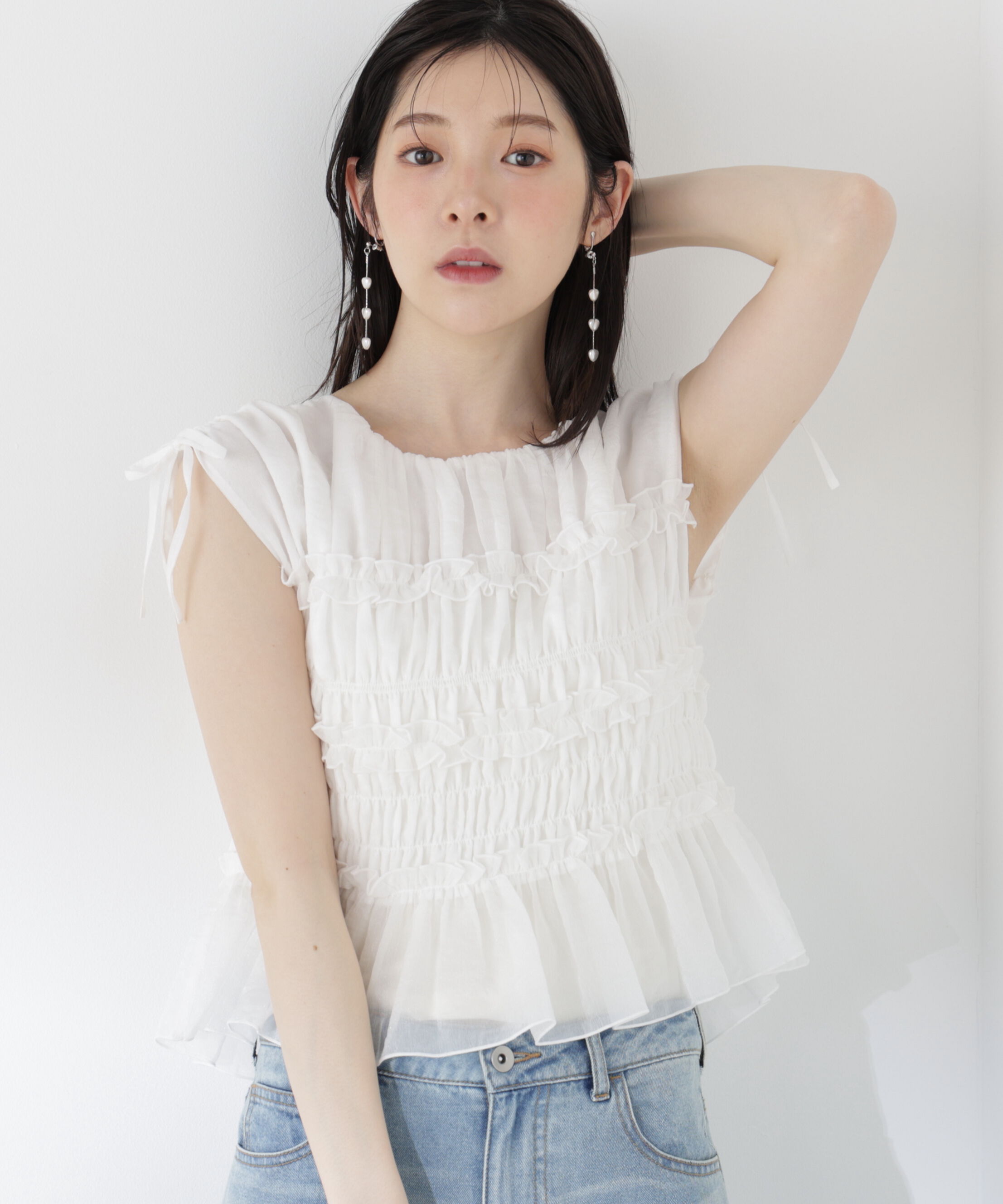 PROPORTION BODY DRESSING「〈a/mie〉シャーリングフリルブラウス＜ブルー：WEB限定＞」|シャツ・ブラウス|