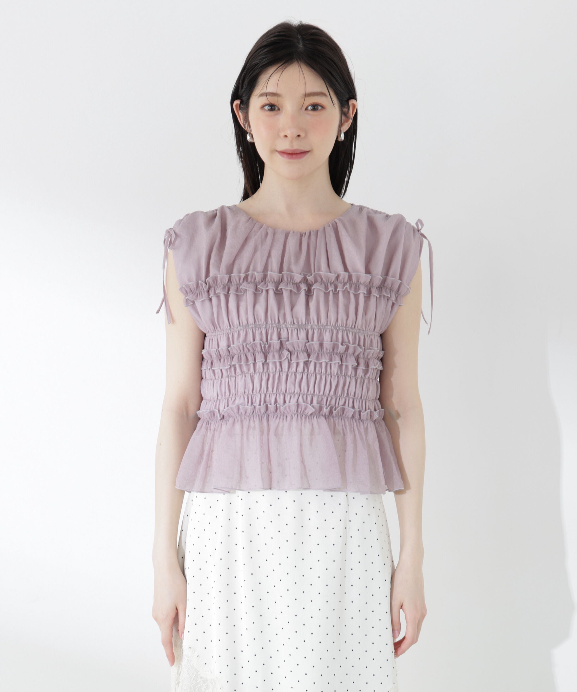 PROPORTION BODY DRESSING「〈a/mie〉シャーリングフリルブラウス＜ブルー：WEB限定＞」|シャツ・ブラウス|