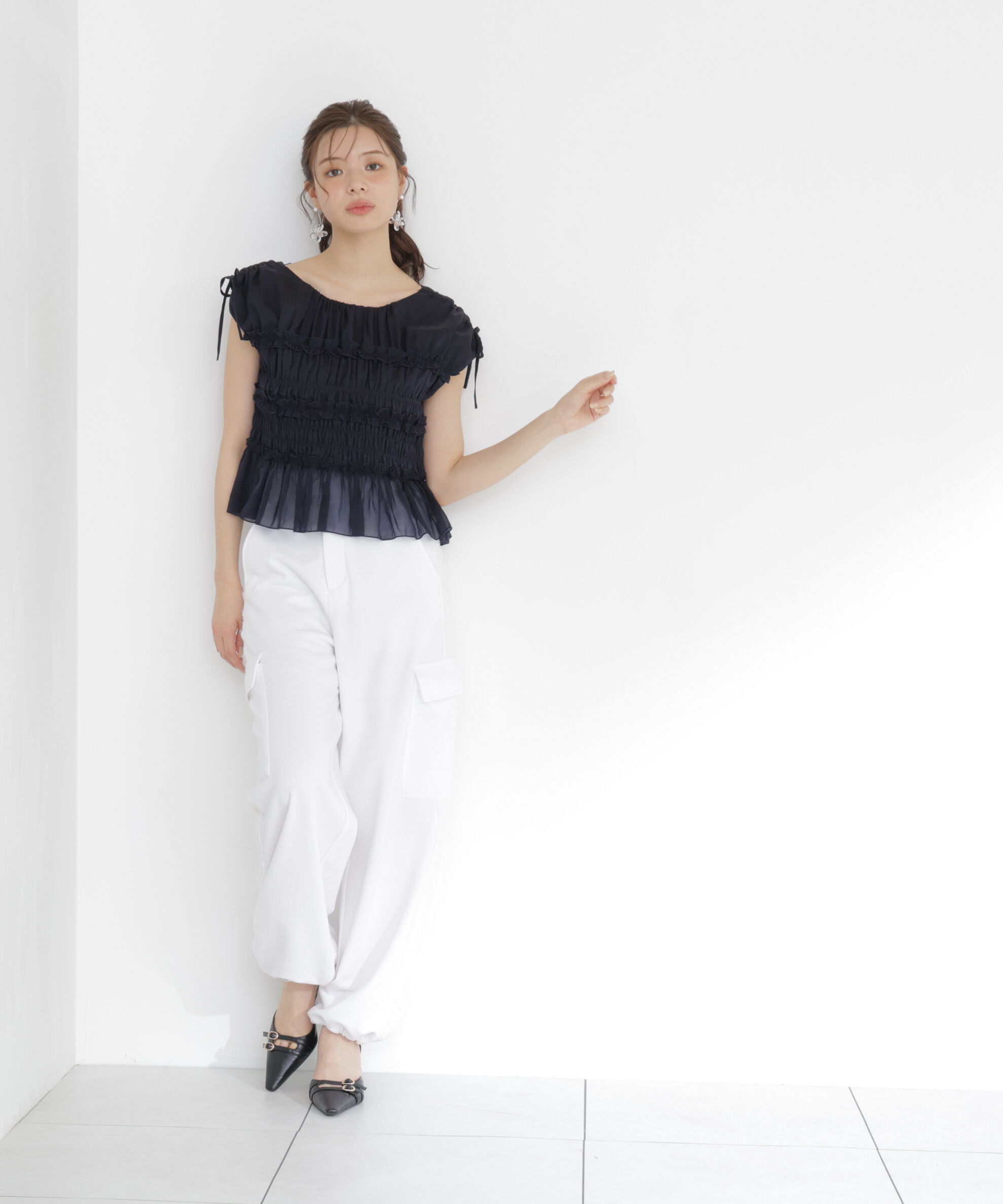 PROPORTION BODY DRESSING「〈a/mie〉シャーリングフリルブラウス＜ブルー：WEB限定＞」|シャツ・ブラウス|