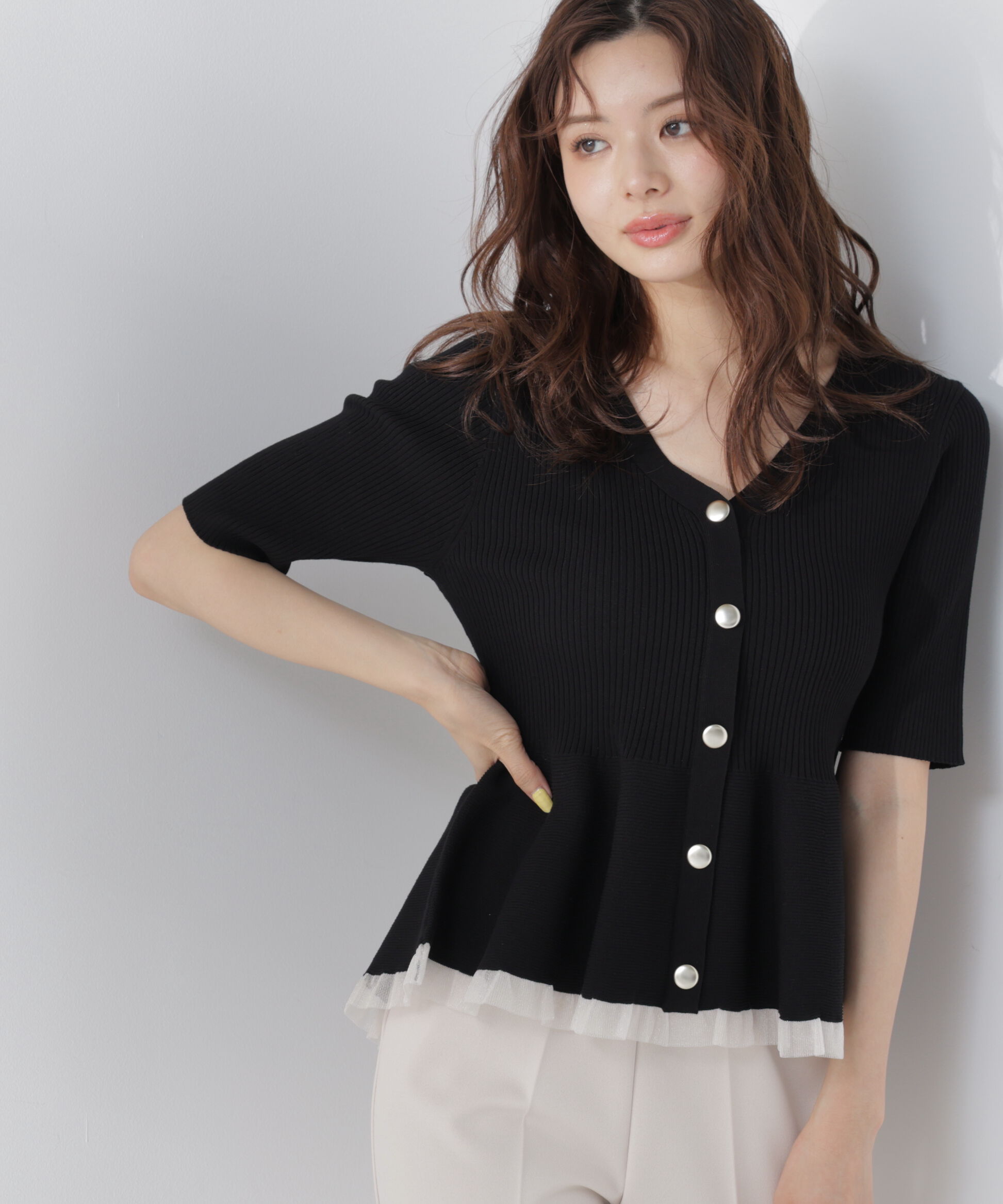 PROPORTION BODY DRESSING「＜一部追加生産予約＞部分シアーペプラムニット」|ニット・セーター|