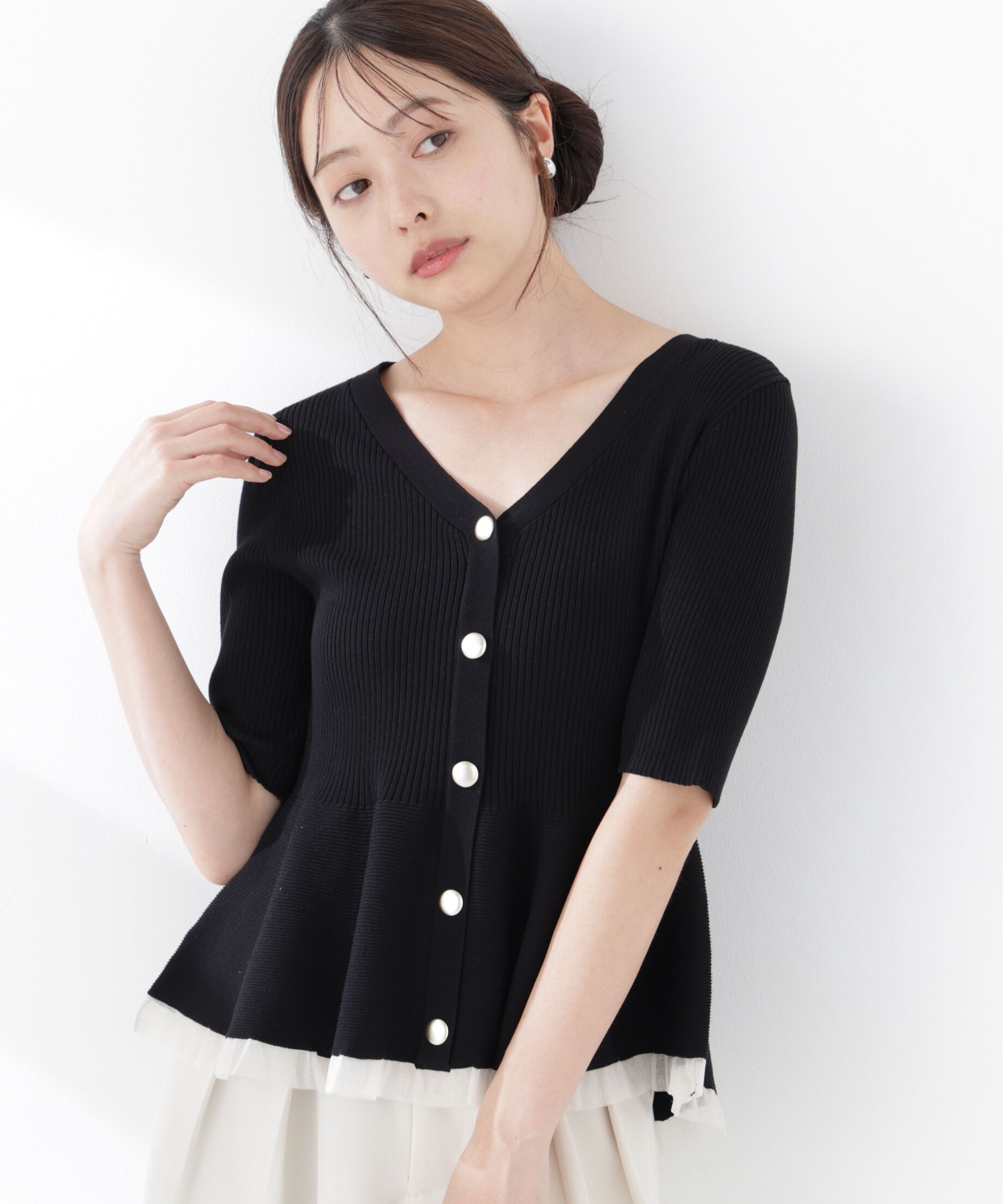 PROPORTION BODY DRESSING「＜一部追加生産予約＞部分シアーペプラムニット」|ニット・セーター|