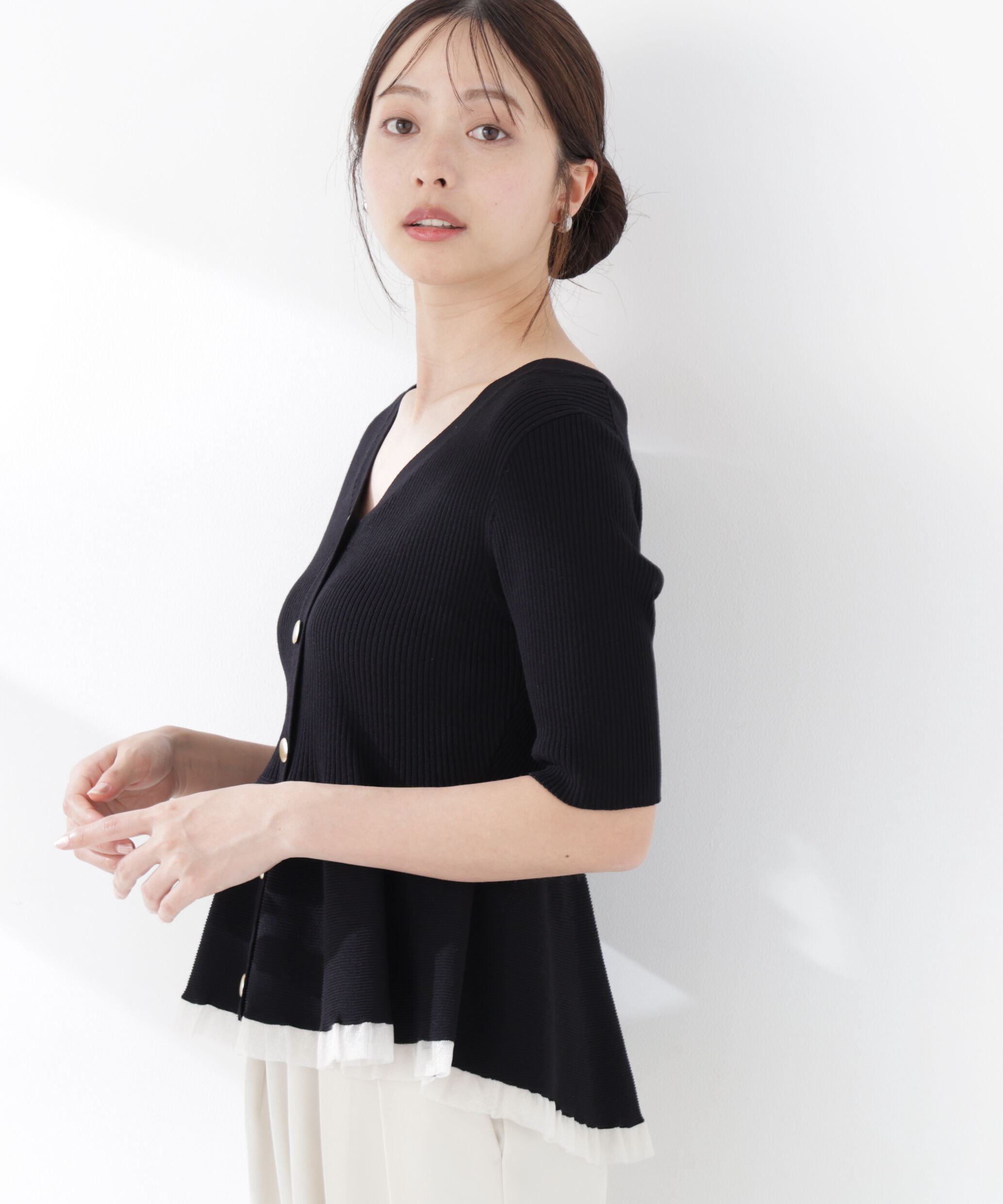 PROPORTION BODY DRESSING「＜一部追加生産予約＞部分シアーペプラムニット」|ニット・セーター|