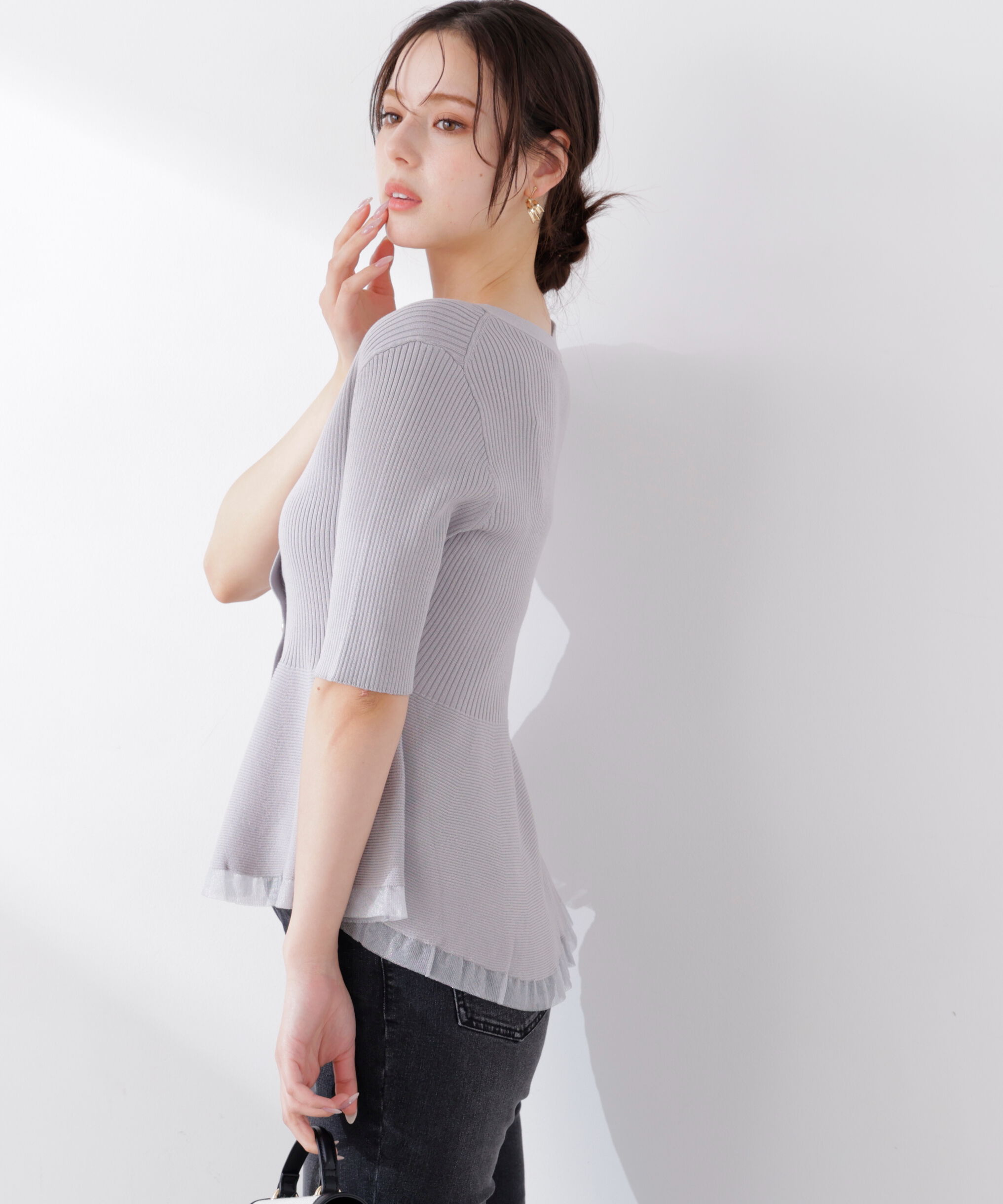 PROPORTION BODY DRESSING「＜一部追加生産予約＞部分シアーペプラムニット」|ニット・セーター|