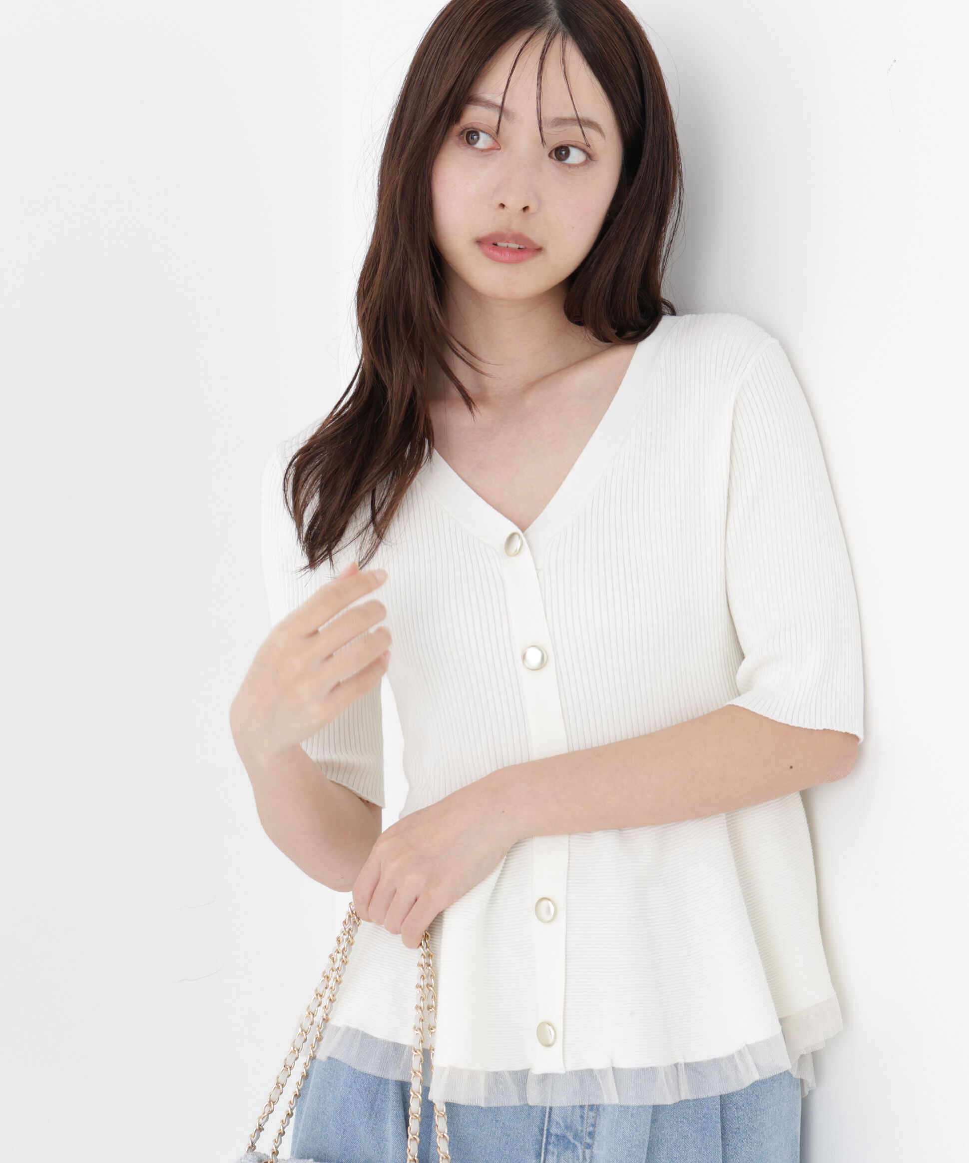 PROPORTION BODY DRESSING「＜一部追加生産予約＞部分シアーペプラムニット」|ニット・セーター|