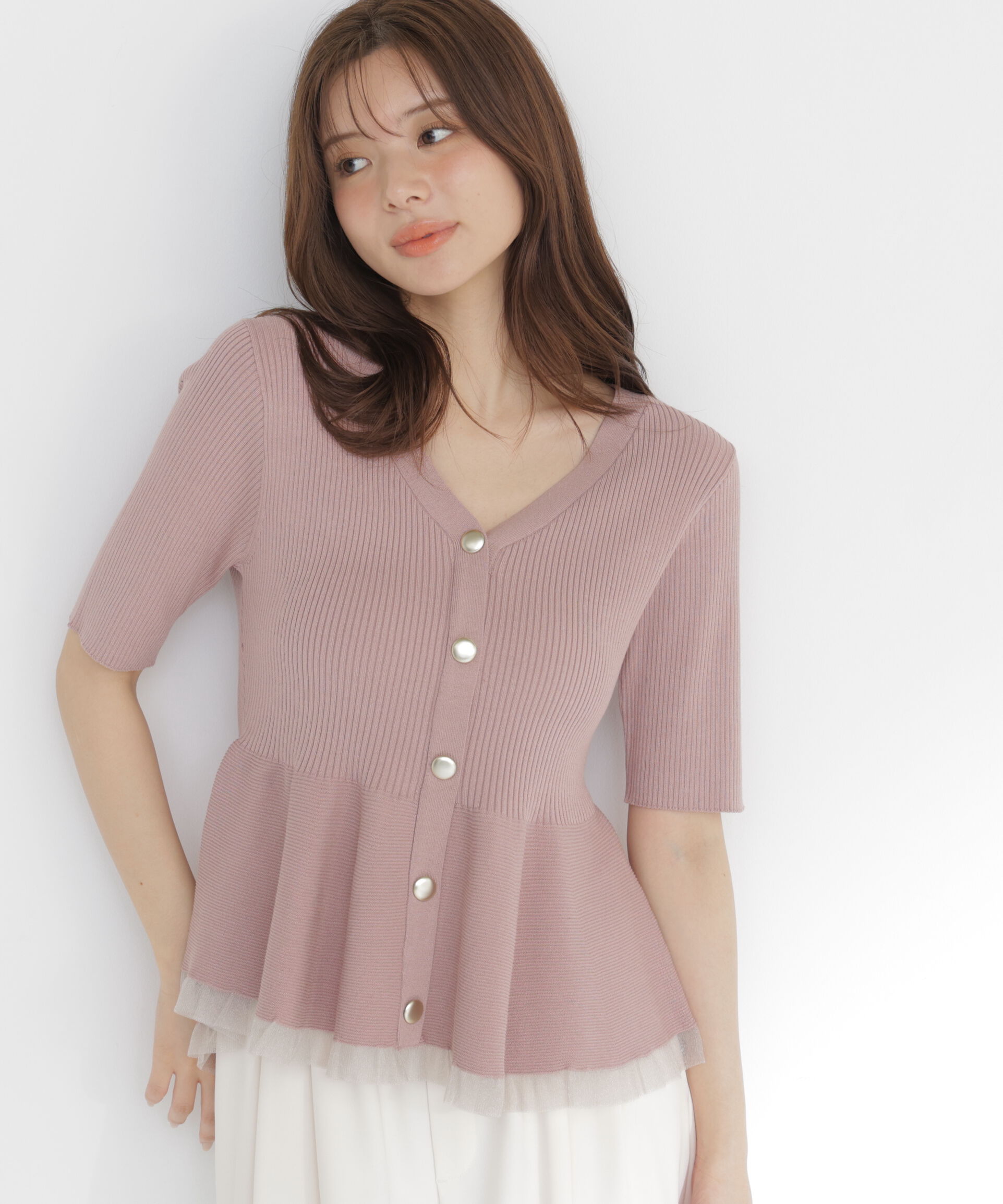PROPORTION BODY DRESSING「＜一部追加生産予約＞部分シアーペプラムニット」|ニット・セーター|ピンク
