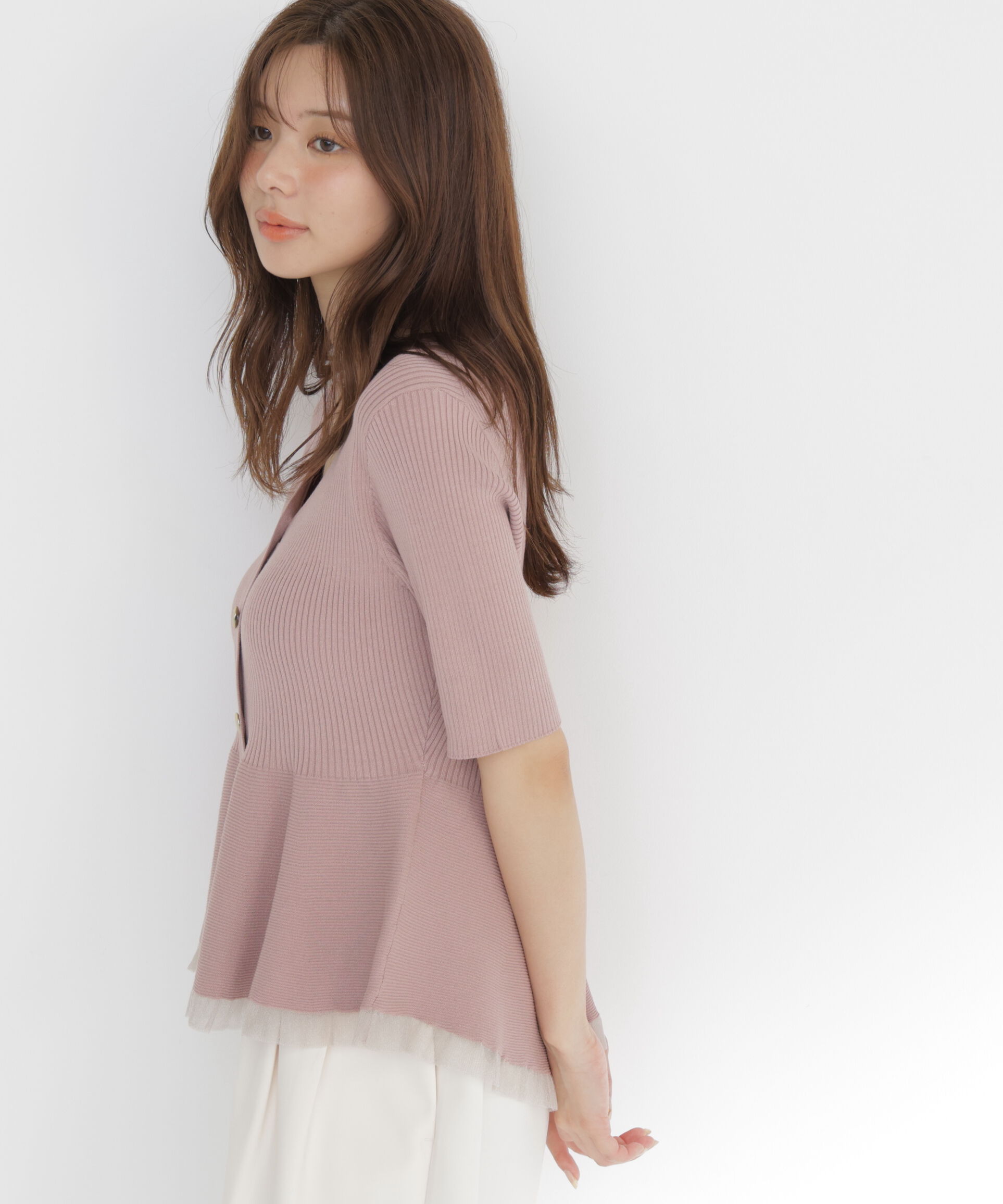 PROPORTION BODY DRESSING「＜一部追加生産予約＞部分シアーペプラムニット」|ニット・セーター|