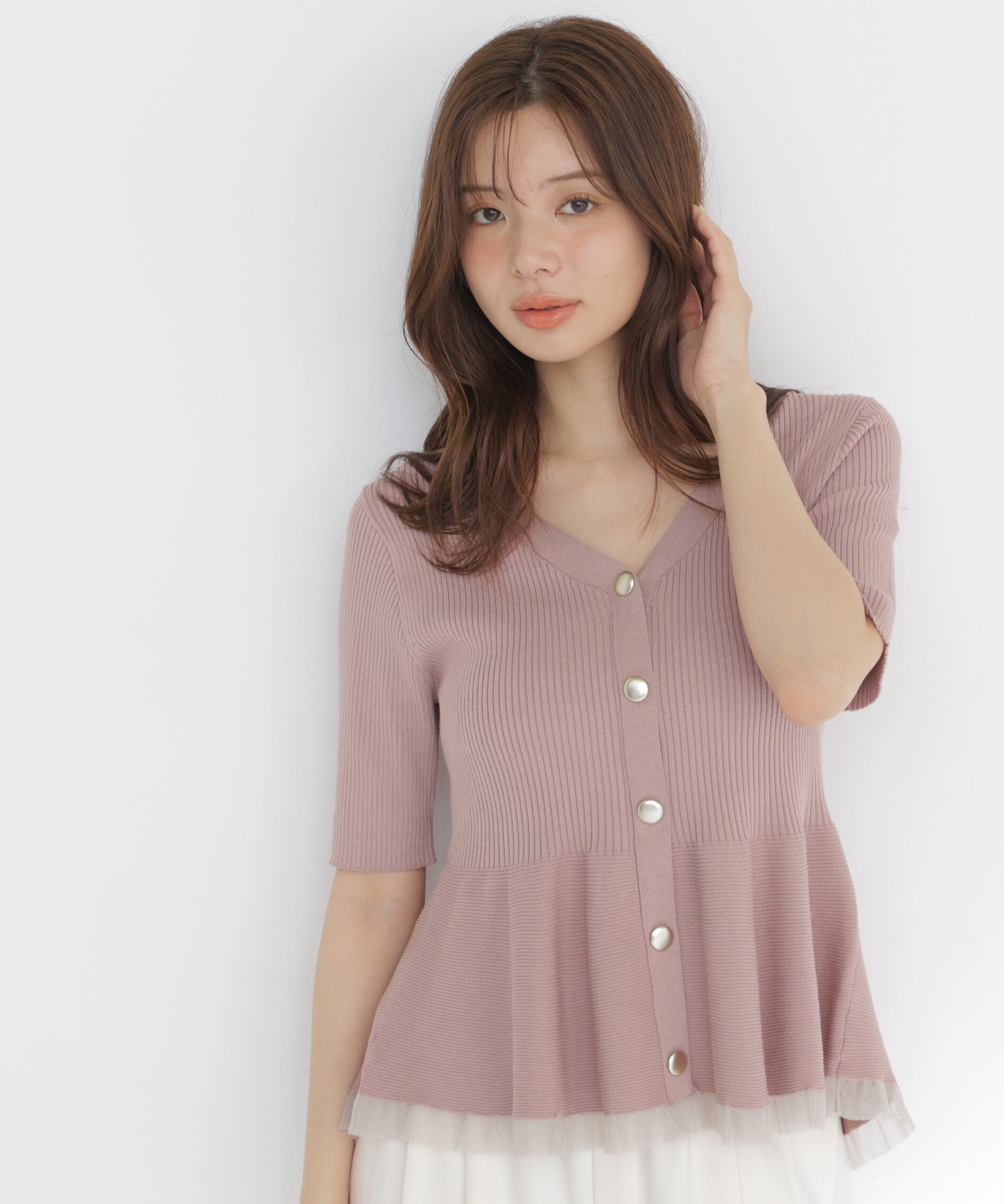 PROPORTION BODY DRESSING「＜一部追加生産予約＞部分シアーペプラムニット」|ニット・セーター|