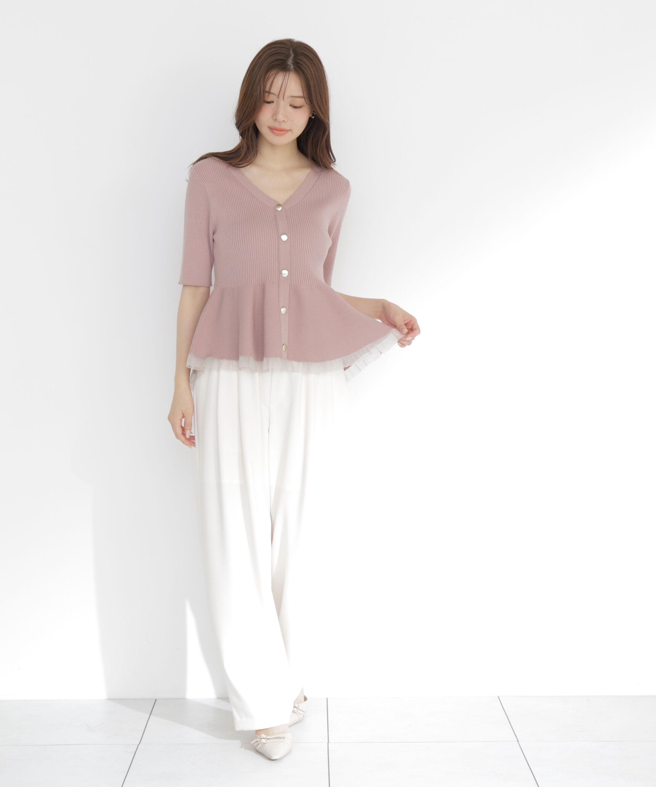 PROPORTION BODY DRESSING「＜一部追加生産予約＞部分シアーペプラムニット」|ニット・セーター|