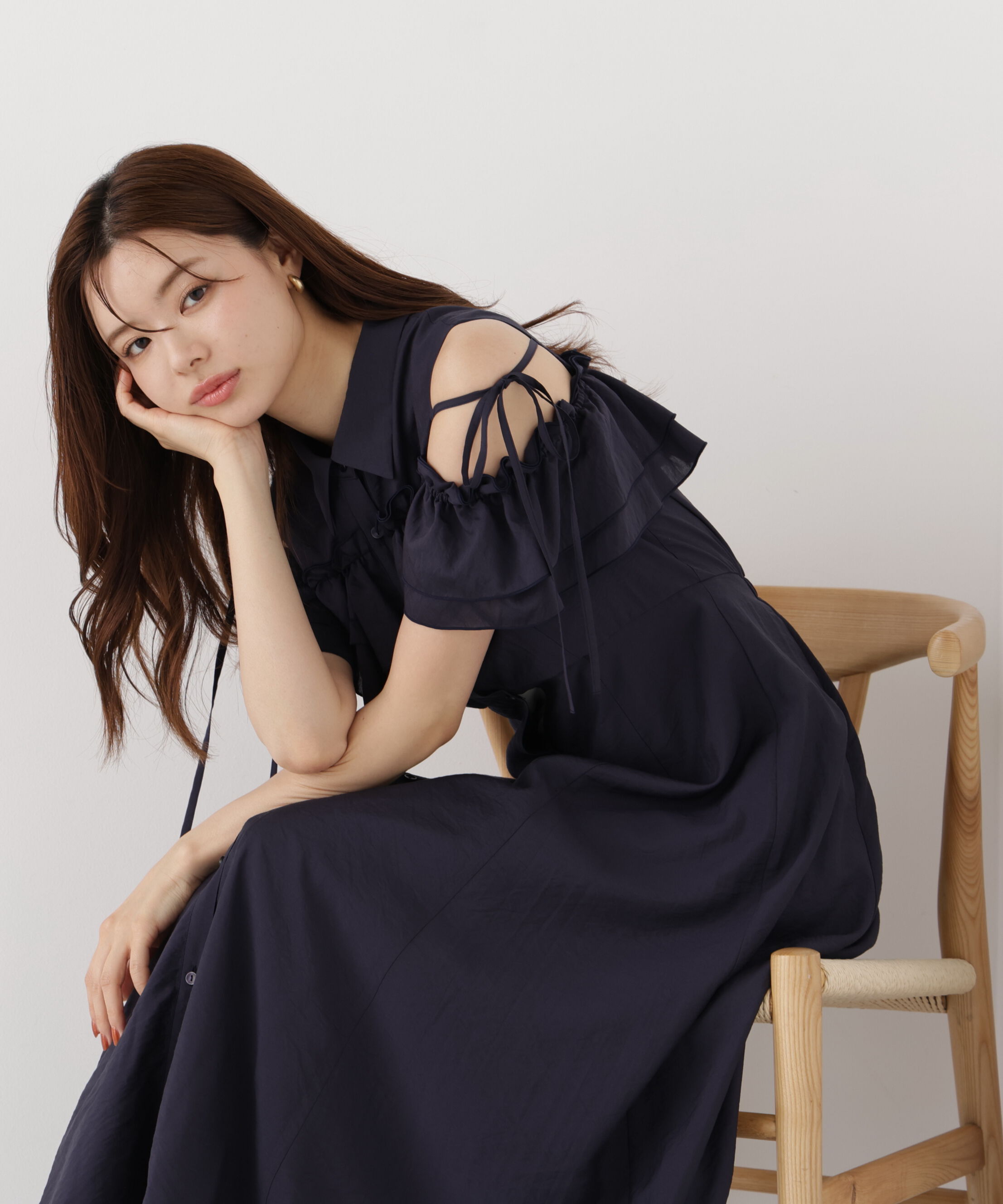 PROPORTION BODY DRESSING「＜EDIT COLOGNE＞フリルシャツワンピース」|ワンピース|ネイビー