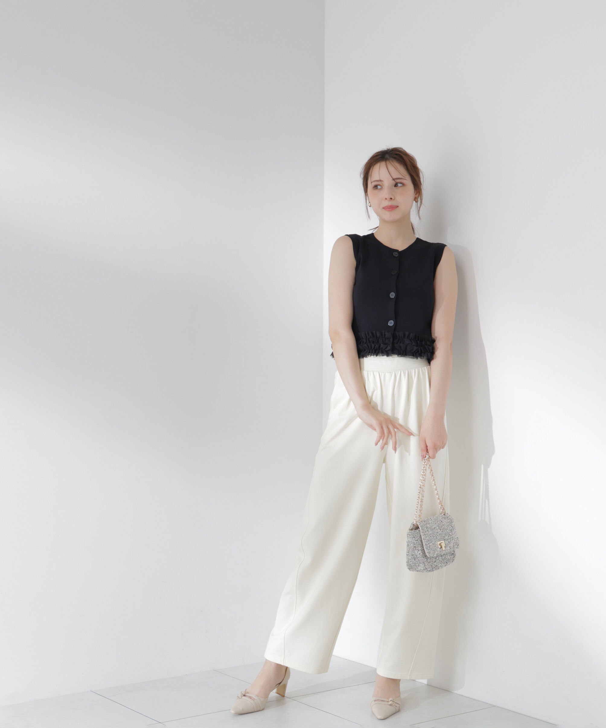 PROPORTION BODY DRESSING「＜a/mie＞ノースリーブフリルヘムニット」|カーディガン|
