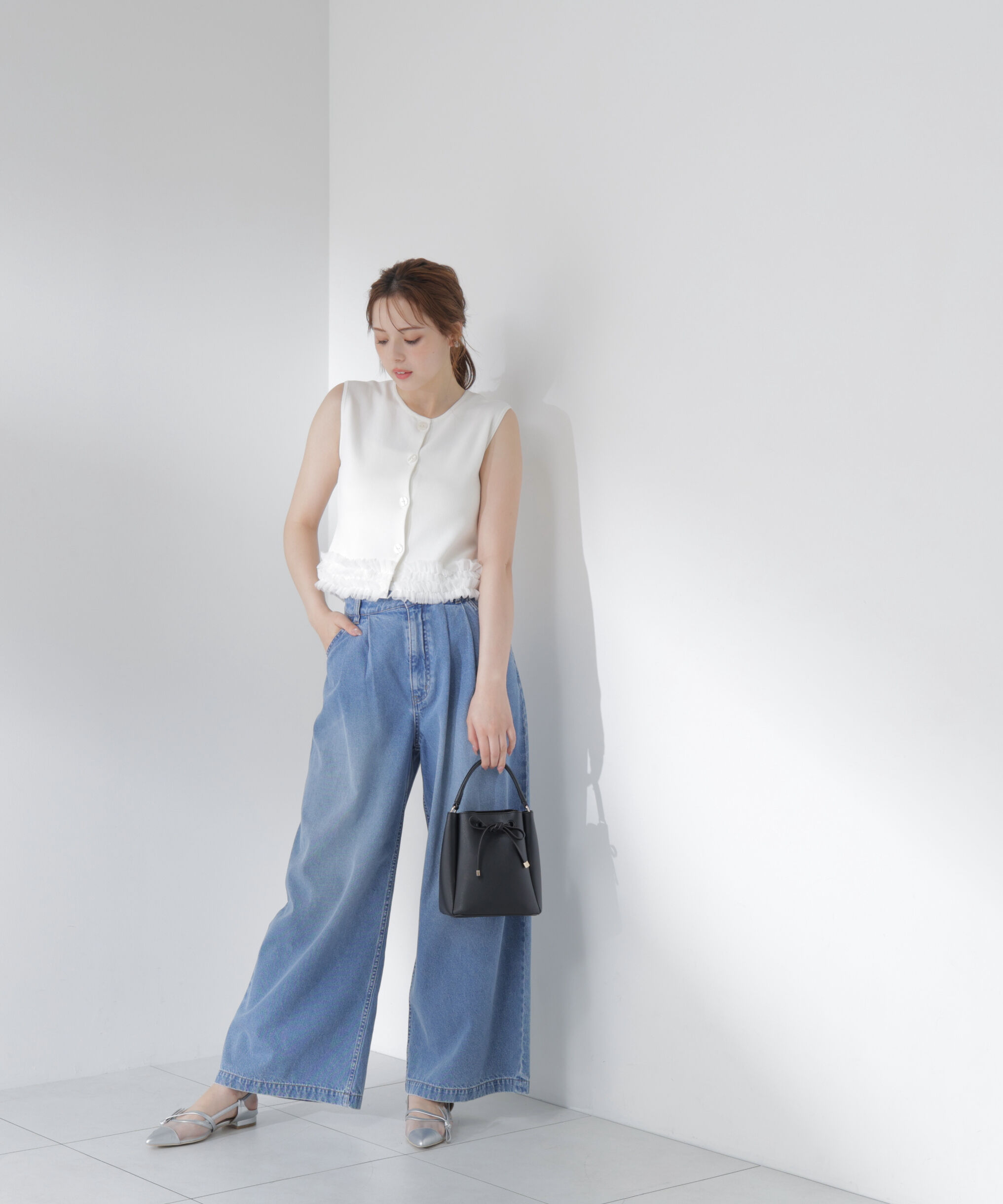 PROPORTION BODY DRESSING「＜a/mie＞ノースリーブフリルヘムニット」|カーディガン|