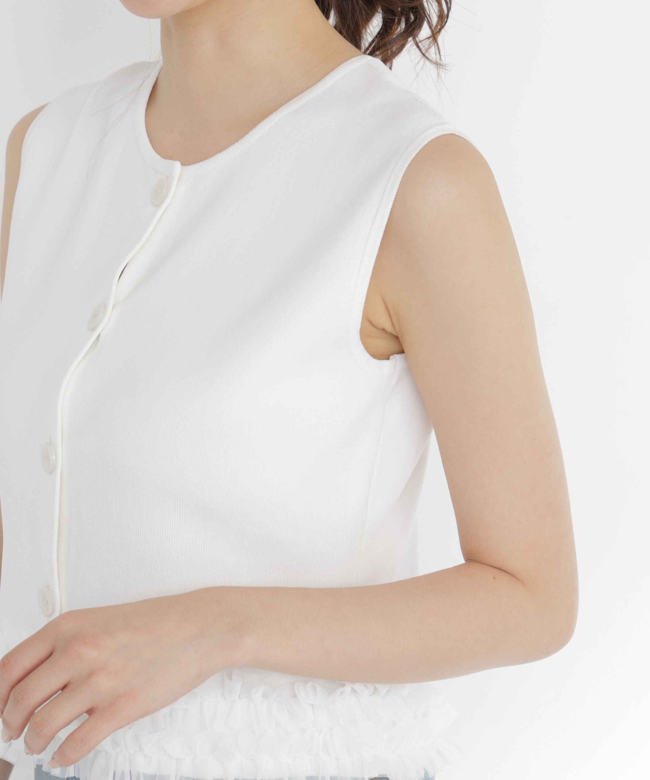 PROPORTION BODY DRESSING「＜a/mie＞ノースリーブフリルヘムニット」|カーディガン|