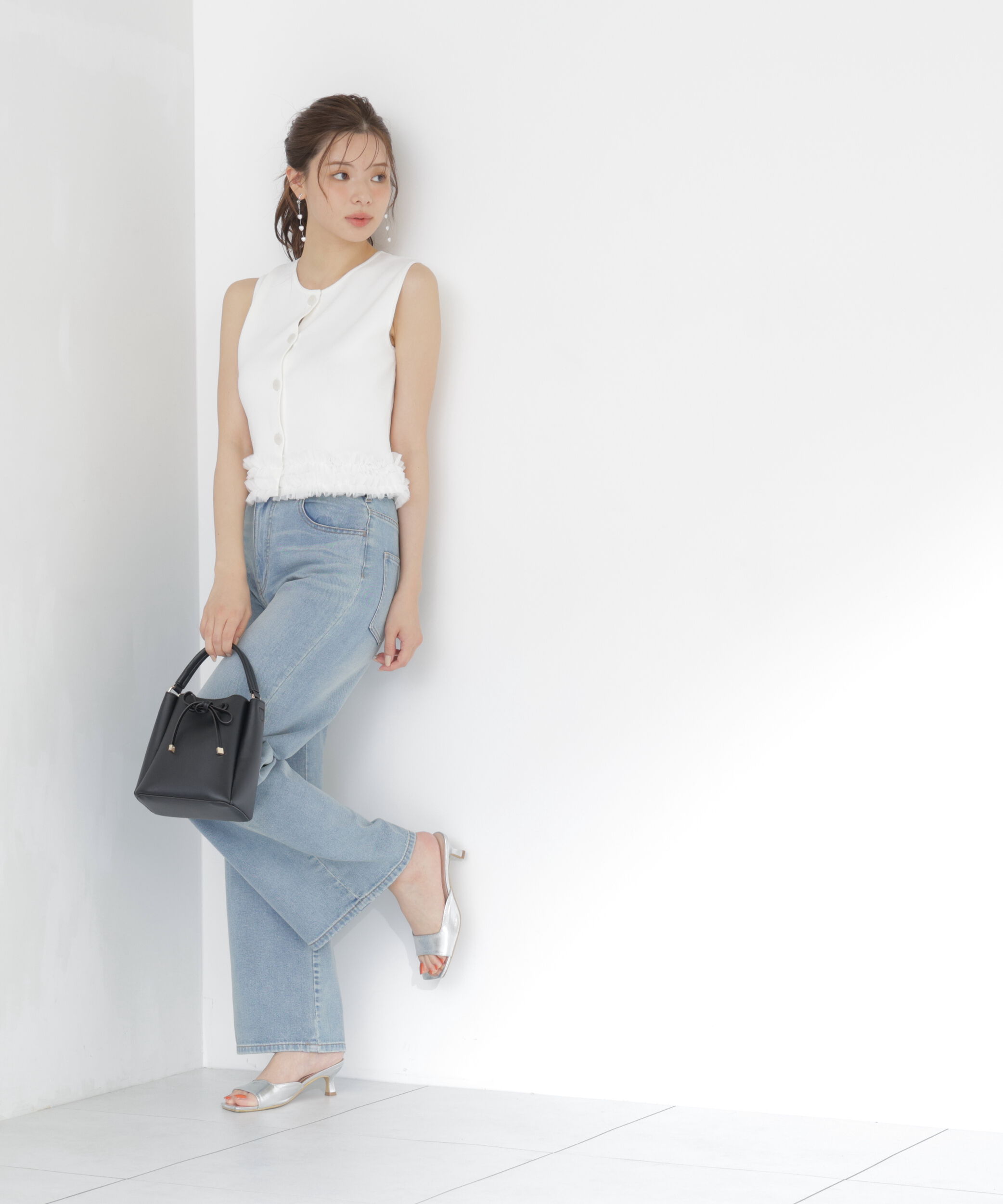 PROPORTION BODY DRESSING「＜a/mie＞ノースリーブフリルヘムニット」|カーディガン|