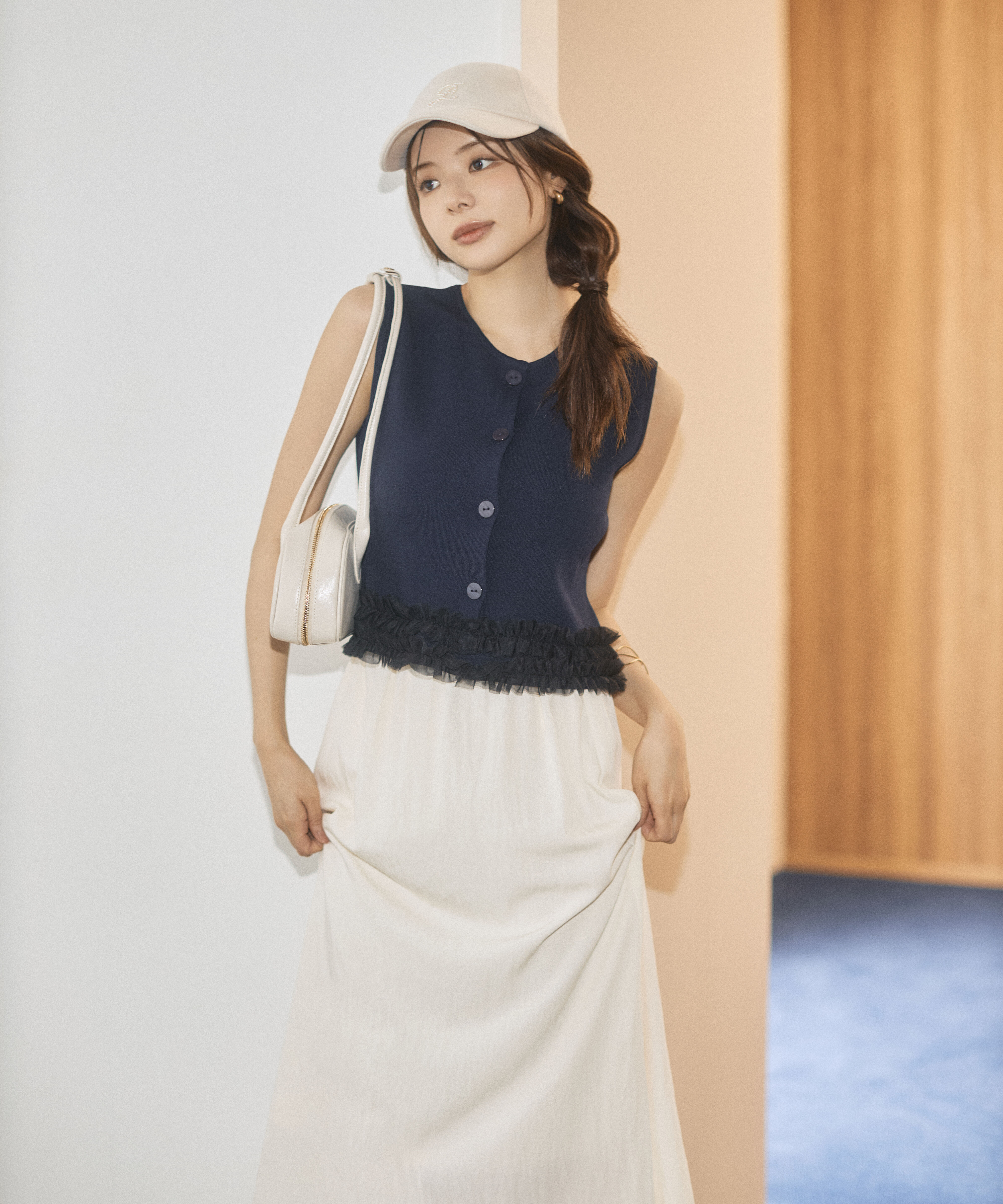 PROPORTION BODY DRESSING「＜a/mie＞ノースリーブフリルヘムニット」|カーディガン|