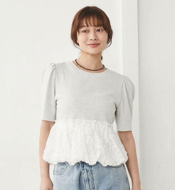 archives「ボーダーアソートレースドッキングバルーンＴＯＰＳ」|Tシャツ・カットソー|