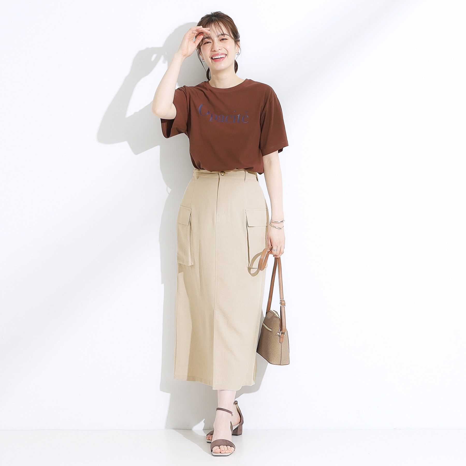SHOO･LA･RUE「【S-LL】大人のきれいめカジュアルに 麻調カーゴナロースカート」|スカート|