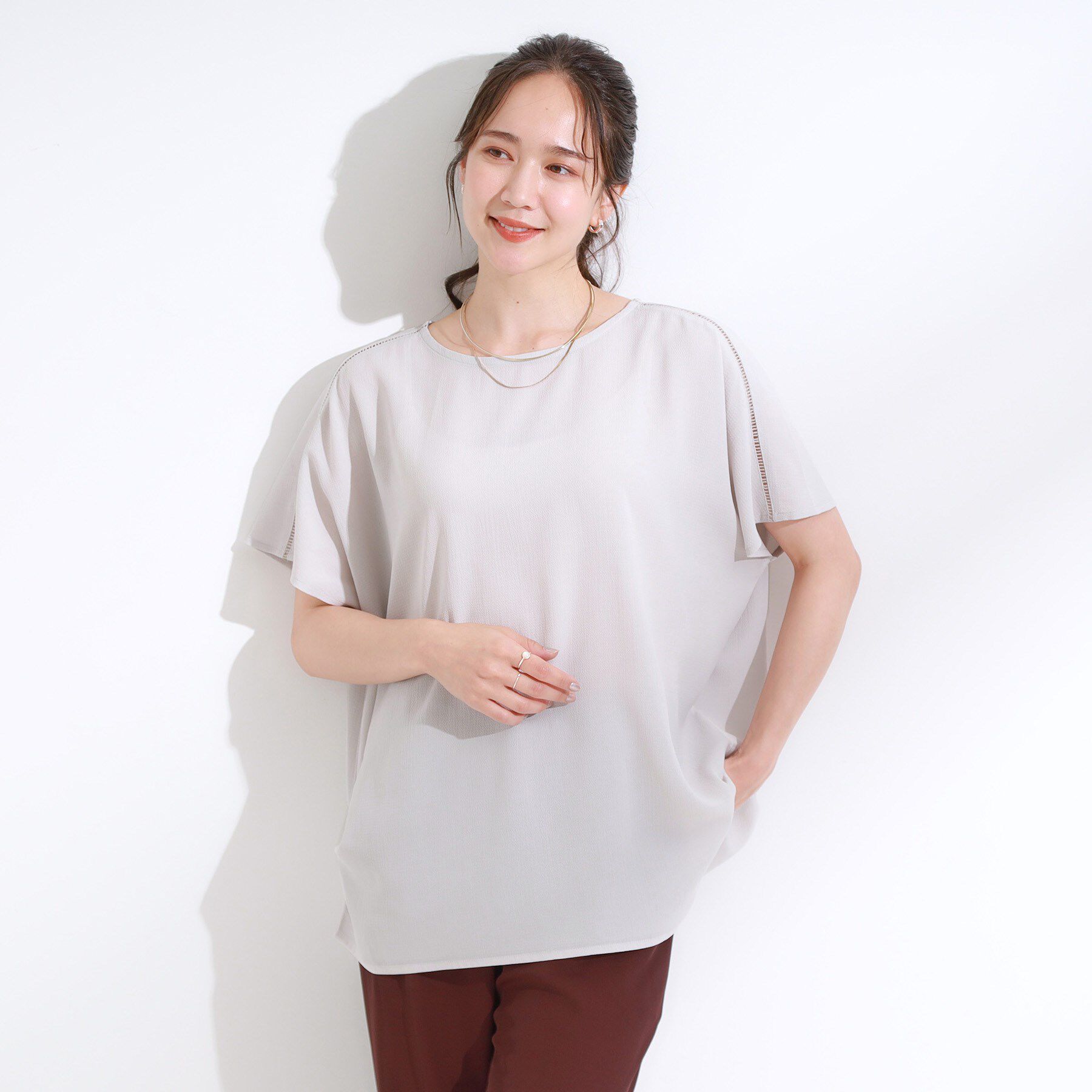 SHOO･LA･RUE「【S-LL/ひんやり/洗濯後しわになりにくい】インせず決まる はしごレースドルマンブラウス」|シャツ・ブラウス|