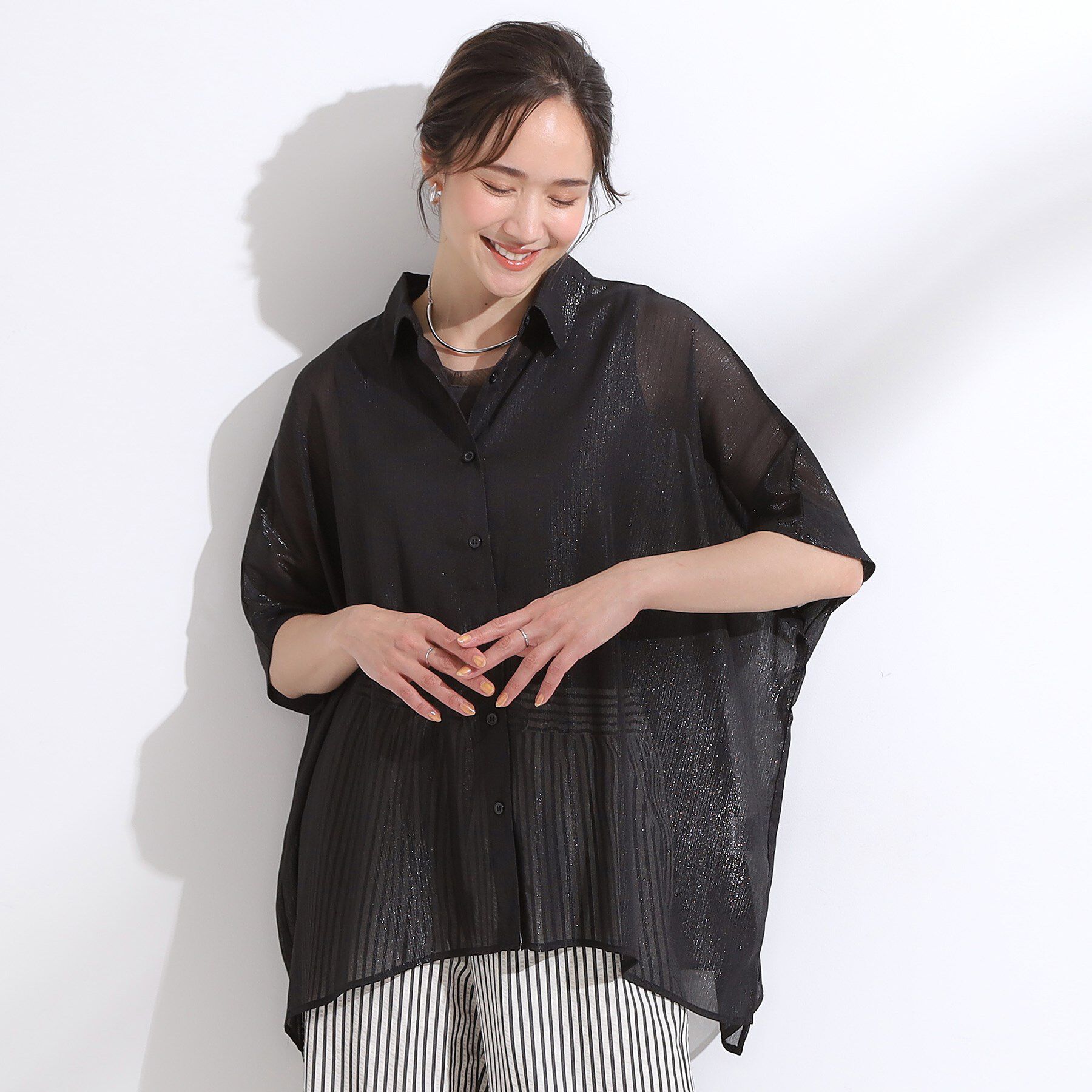 SHOO･LA･RUE「大人のシアー感 ラメが華やかな楊柳ポンチョシャツ」|シャツ・ブラウス|