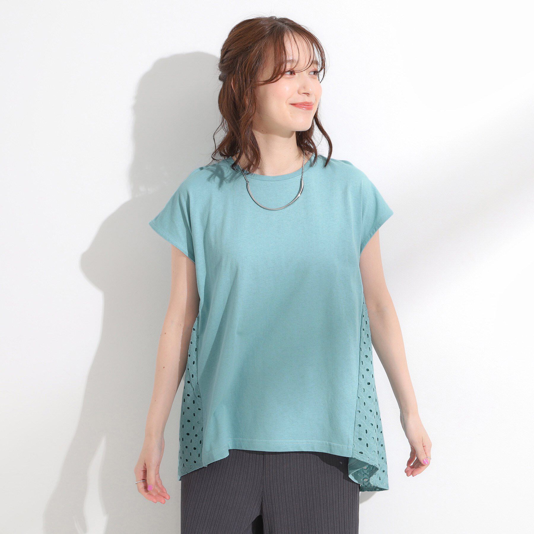 SHOO･LA･RUE「【S-LL/体型カバー】インせずサマ見え レースドッキングトップス」|Tシャツ・カットソー|