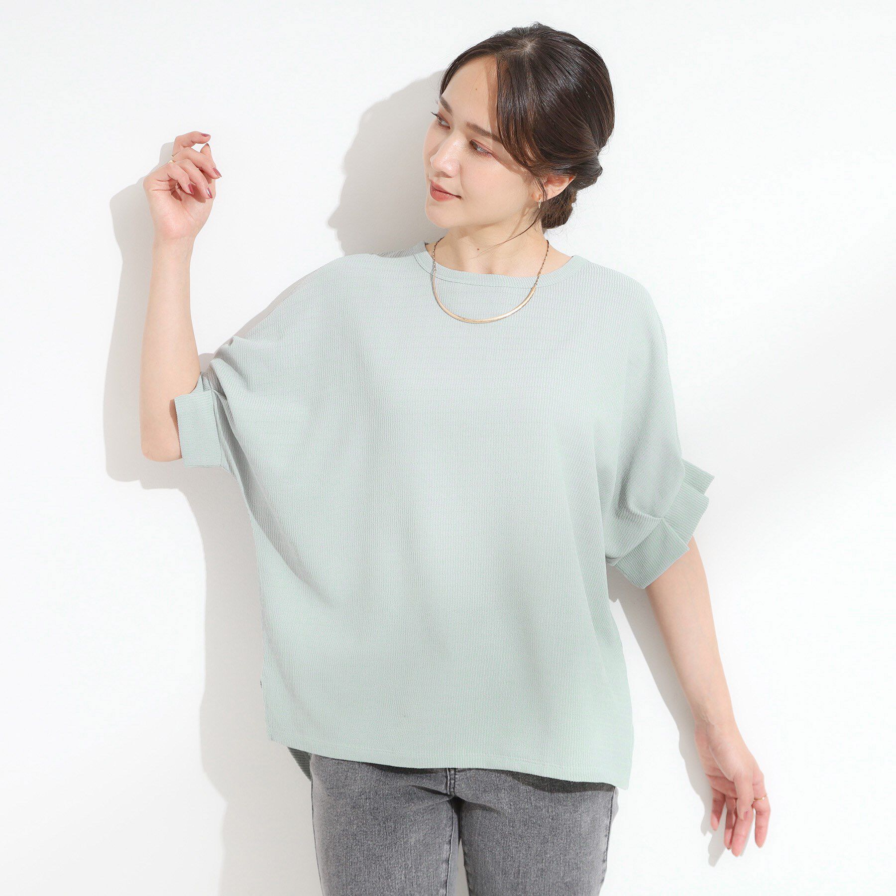 SHOO･LA･RUE「【洗える】お袖のタックがアクセント インせず着られる さらさらドルマントップス」|Tシャツ・カットソー|