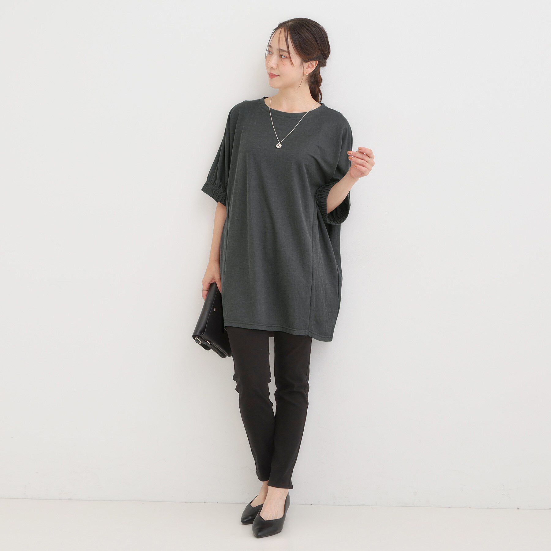 SHOO･LA･RUE「【S-LL/体型カバー】さらさらタッチが心地よい コクーンシルエットチュニック」|チュニック|