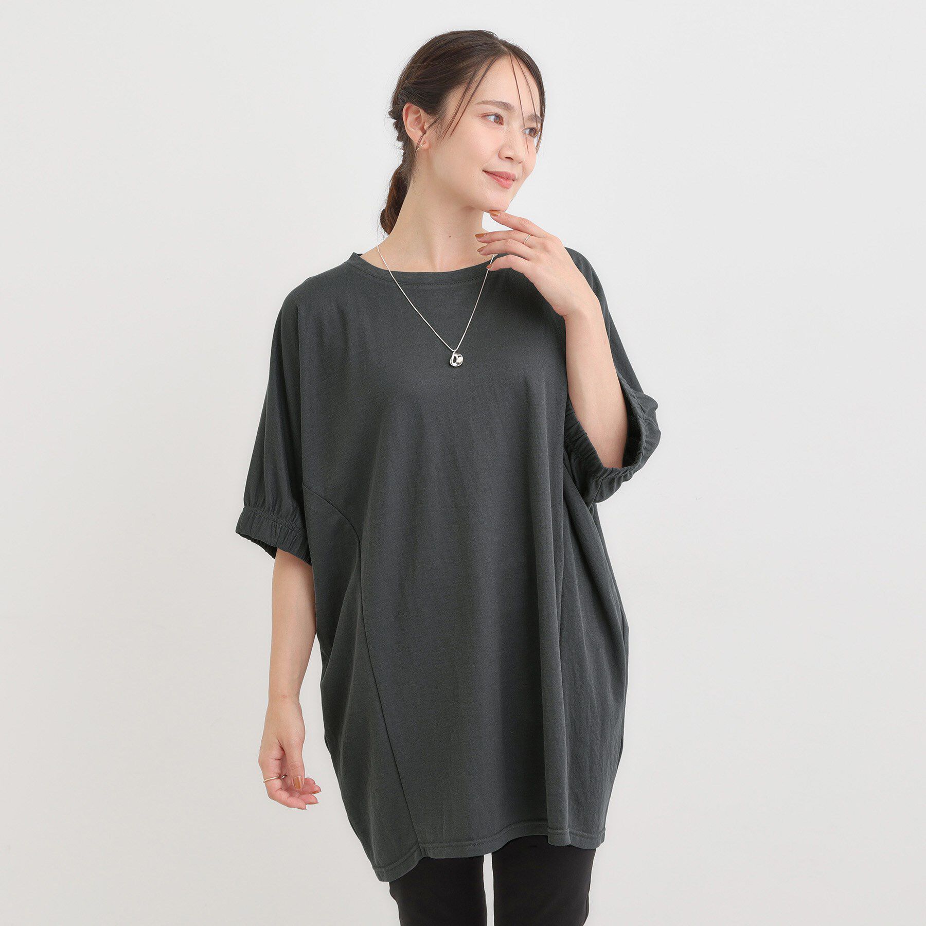 SHOO･LA･RUE「【S-LL/体型カバー】さらさらタッチが心地よい コクーンシルエットチュニック」|チュニック|