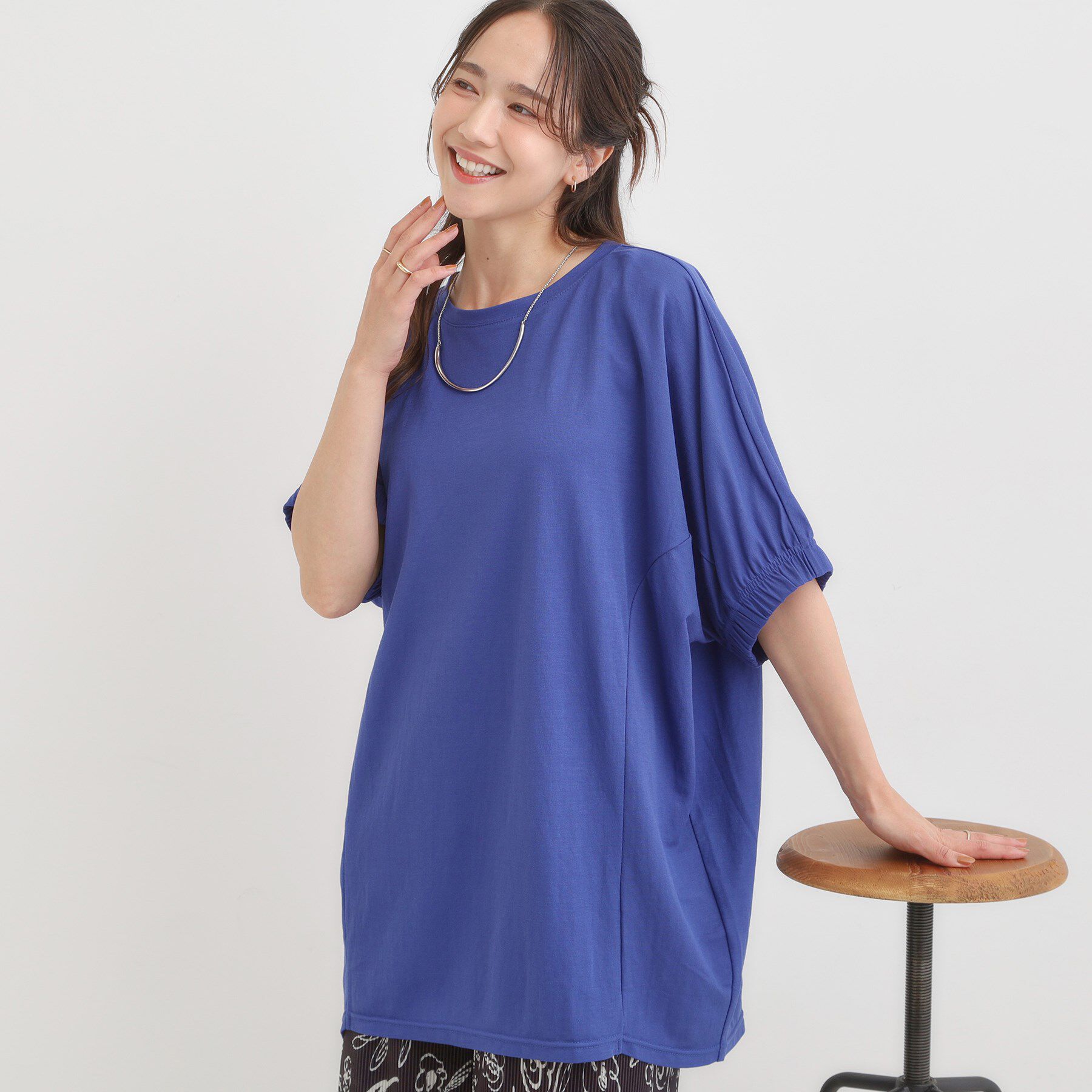 SHOO･LA･RUE「【S-LL/体型カバー】さらさらタッチが心地よい コクーンシルエットチュニック」|チュニック|ブルー(092)