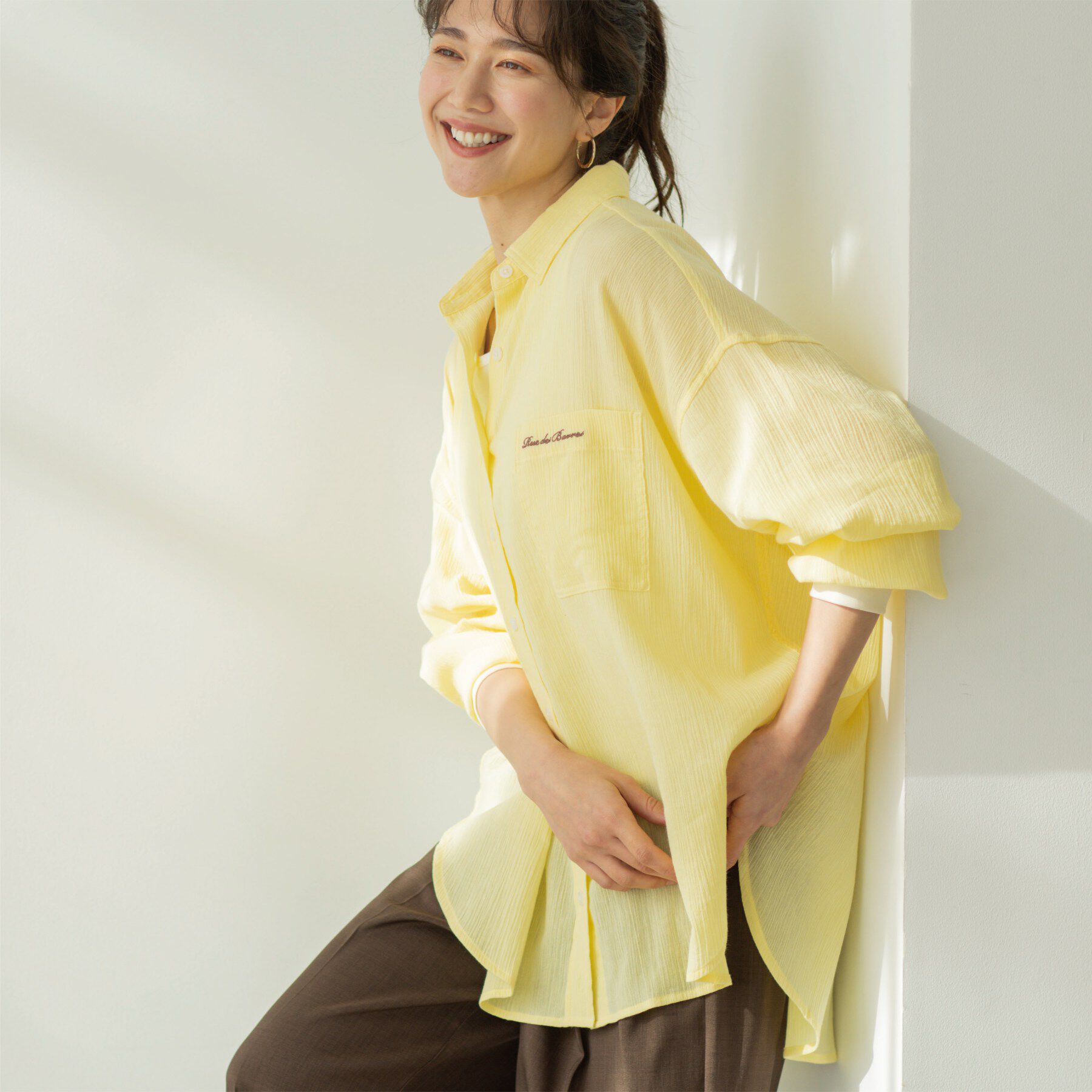 SHOO･LA･RUE「お袖リブ楊柳オーバーシャツ」|シャツ・ブラウス|