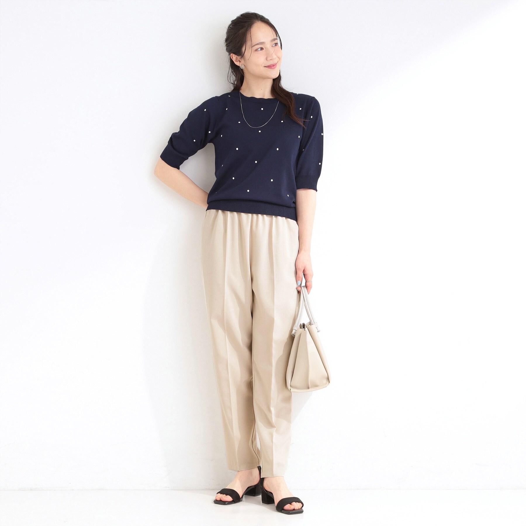 SHOO･LA･RUE「【S-LL/二の腕カバー】品よく隠せる ドット刺繍5分袖ニット」|ニット・セーター|