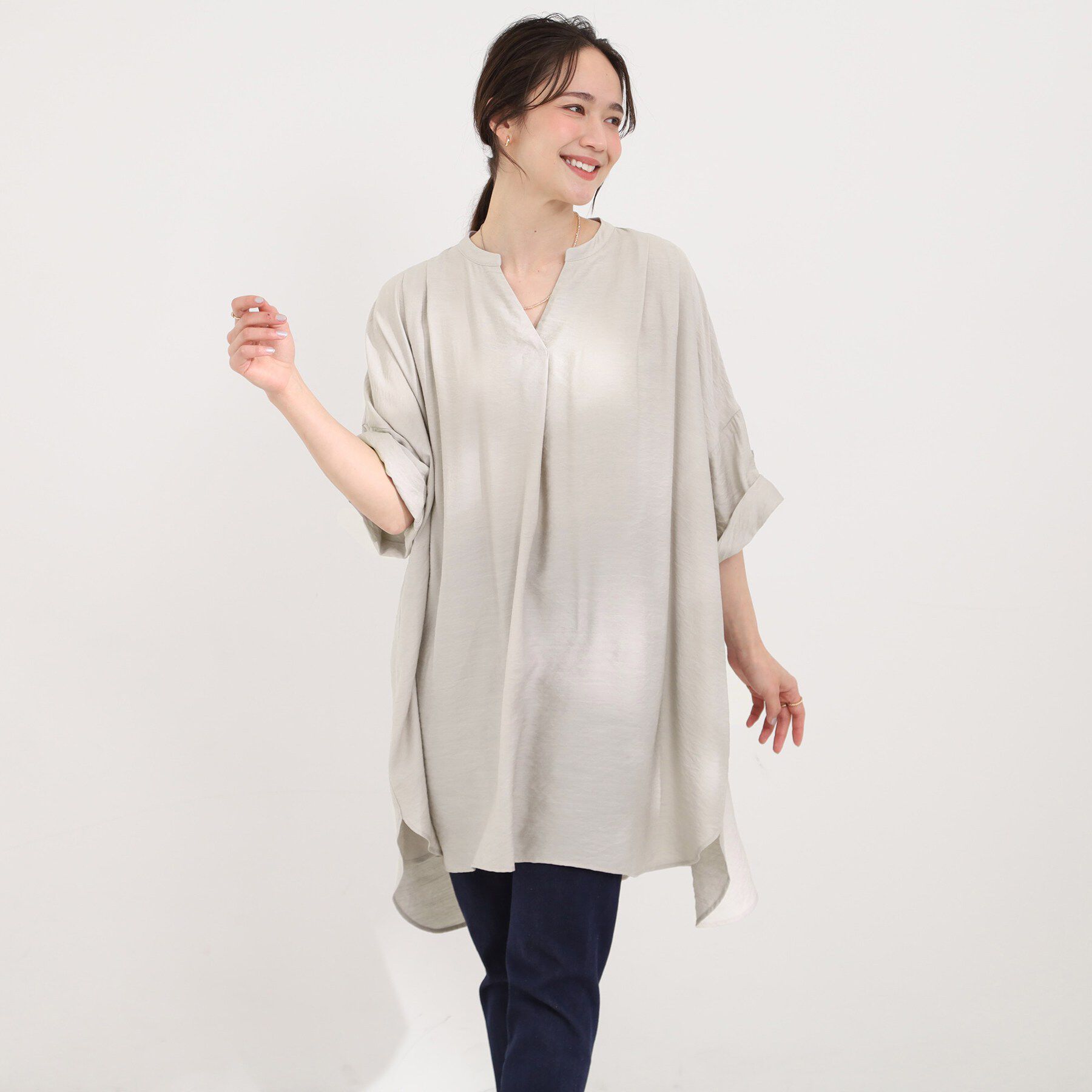SHOO･LA･RUE「【ひんやり/S-LL】すっぽり体型カバー スキッパードルマンチュニック」|チュニック|