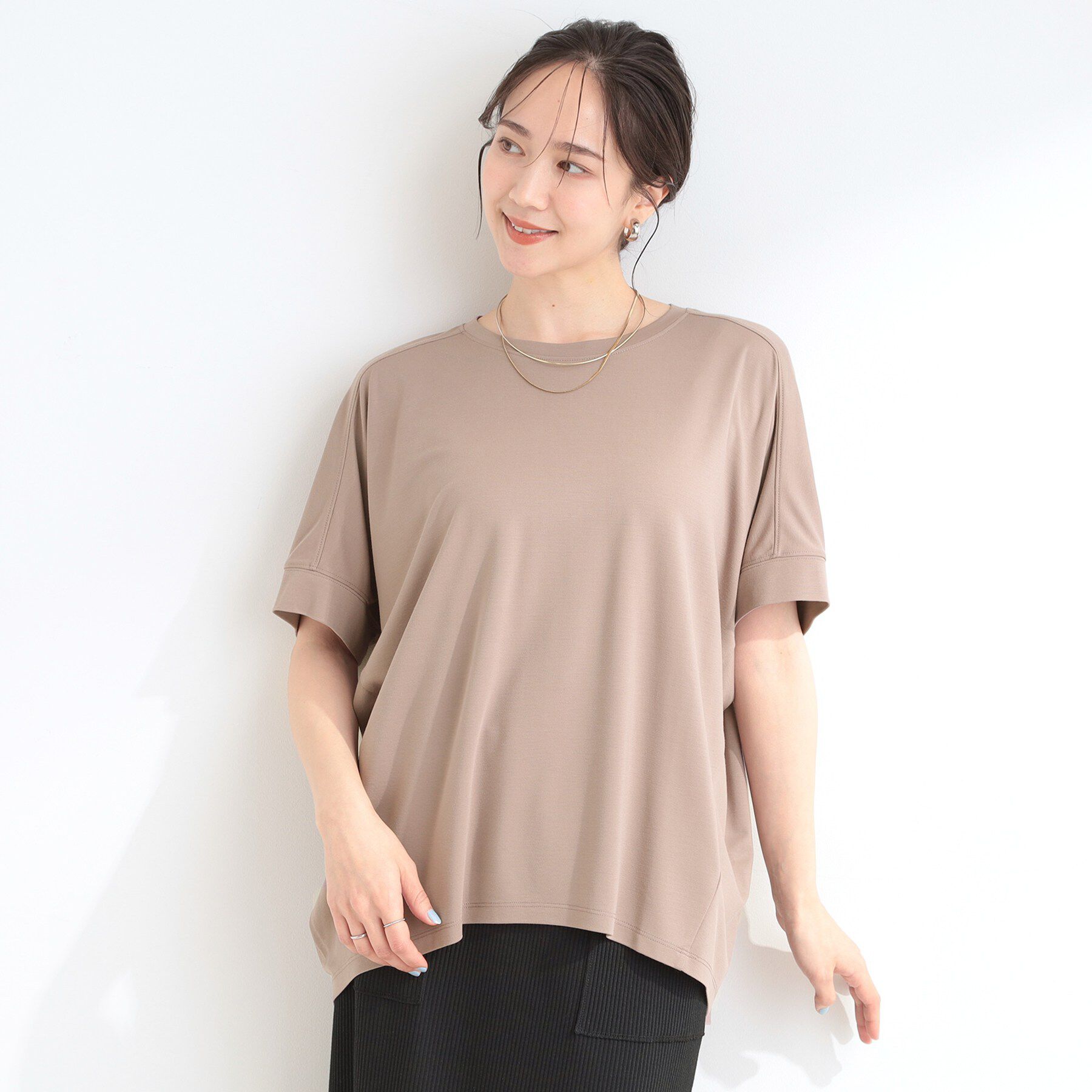 SHOO･LA･RUE「【ひんやり/UV/S-LL/体型カバー】ゆるっとインせず決まる ひやとろドルマンTシャツ」|Tシャツ・カットソー|
