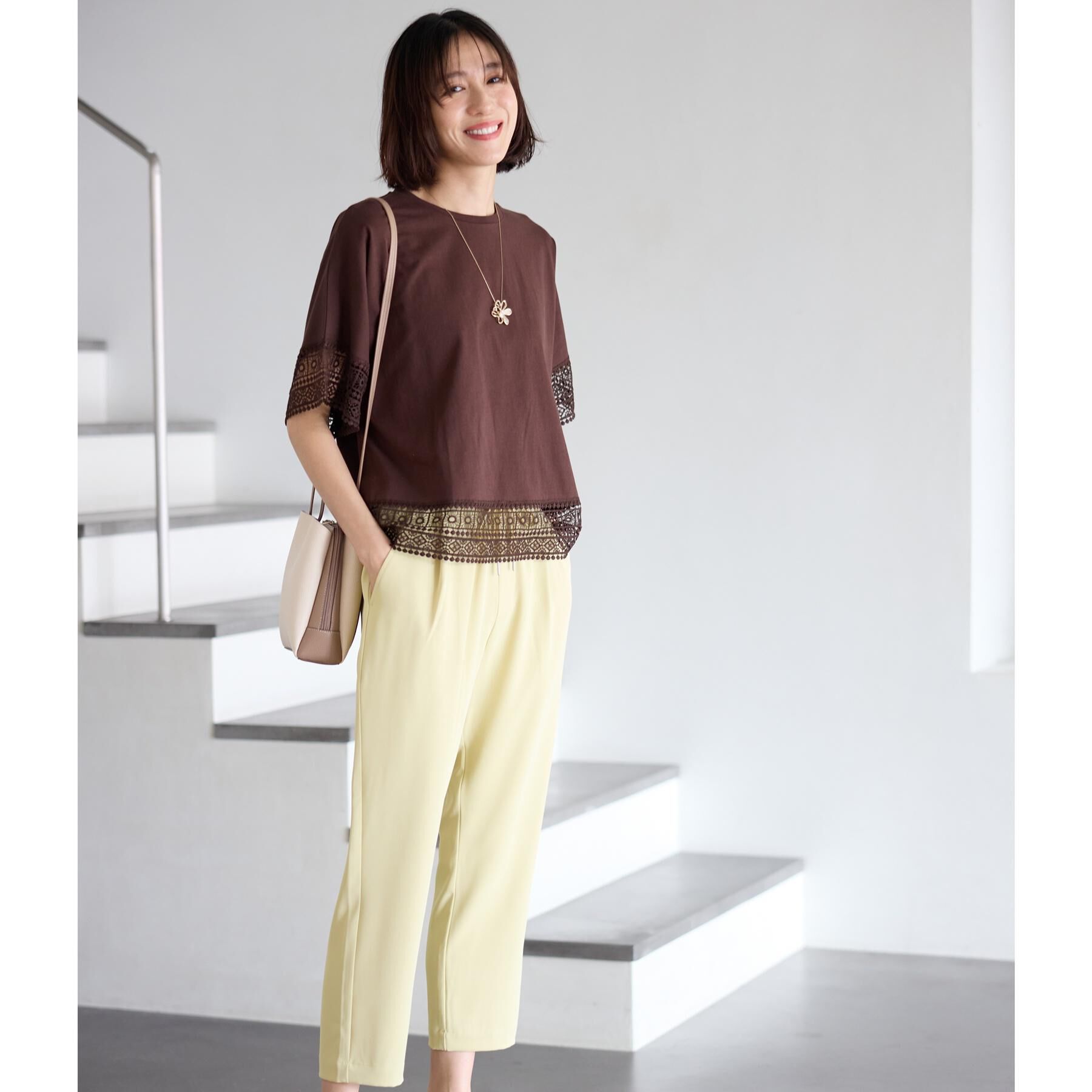 SHOO･LA･RUE「【ひんやり/UV/SS-3L/セットアップ可】さらさらぷるん イージーテーパードパンツ」|その他|