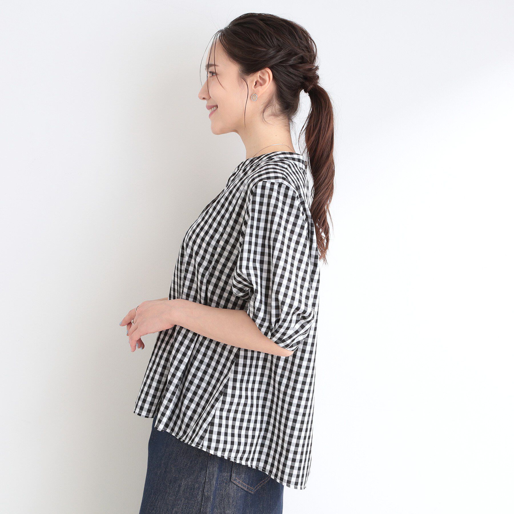 SHOO･LA･RUE「【高レビュー/洗濯後しわになりにくい/インせず着られる】自然に体型カバー 麻調ペプラムブラウス」|シャツ・ブラウス|