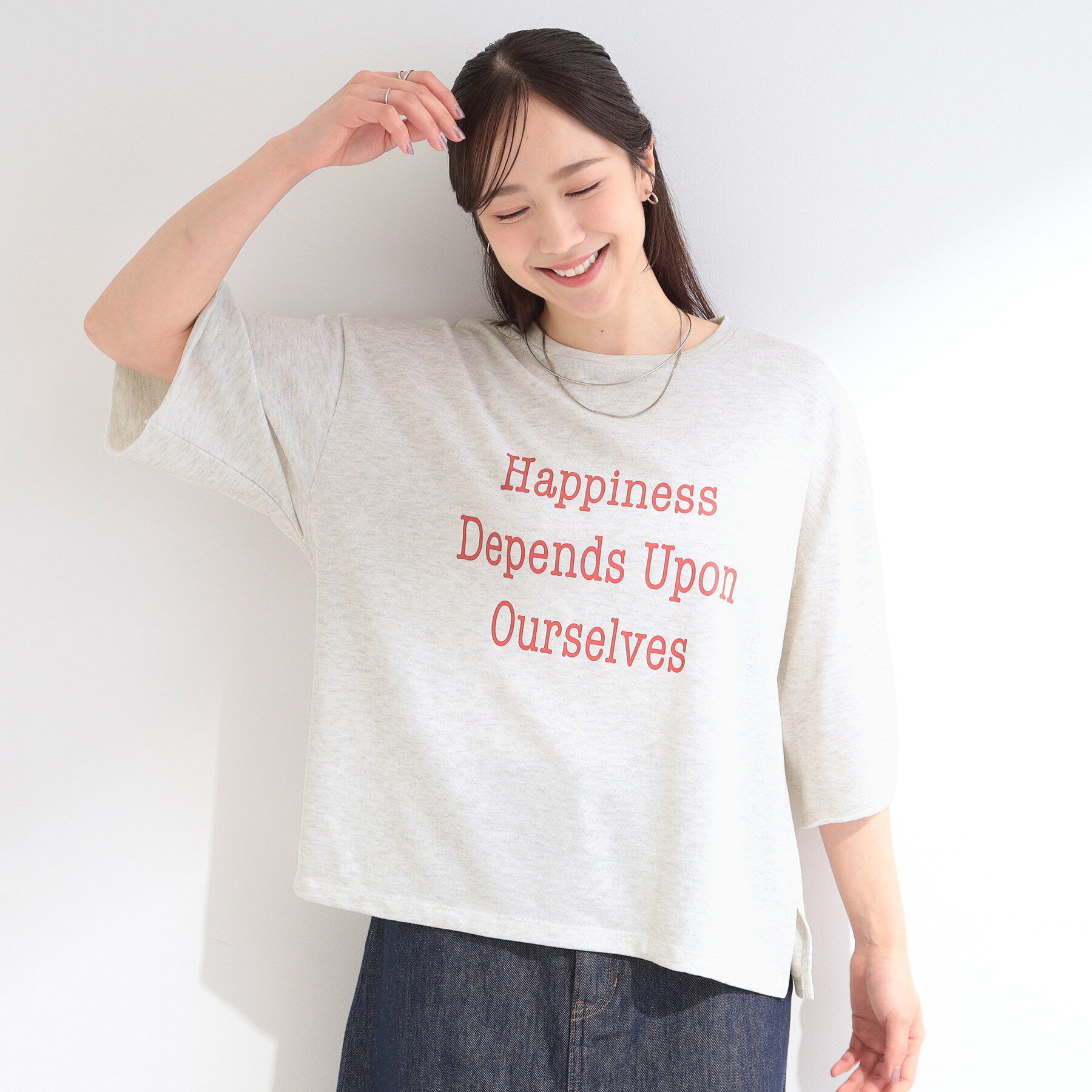 SHOO･LA･RUE「【洗濯機可/S-LL/選べる6柄】切りっぱなしお袖がこなれカジュアル 5分袖シアーTシャツ」|Tシャツ・カットソー|