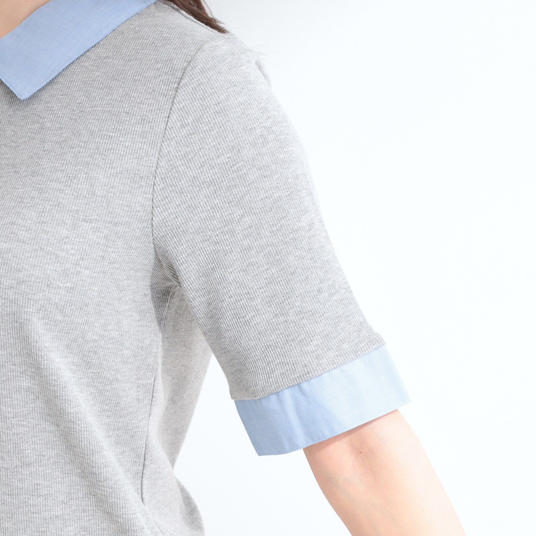 SHOO･LA･RUE「【洗濯機可/S-LL】シャツレイヤード風 テレコポロトップス」|Tシャツ・カットソー|