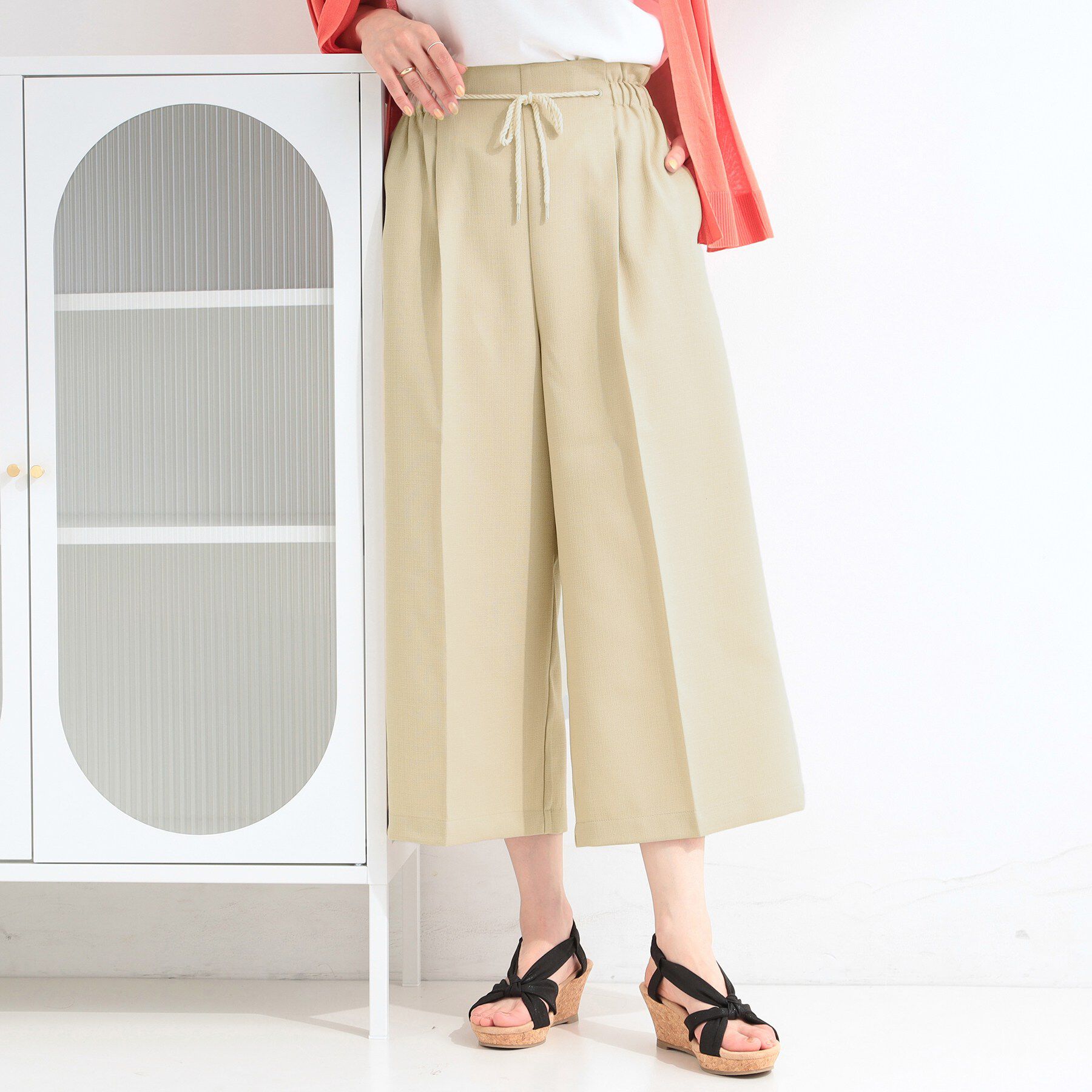 SHOO･LA･RUE「【S-LL】ロープベルトが爽やか ガウチョパンツ」|その他|ベージュ(052)