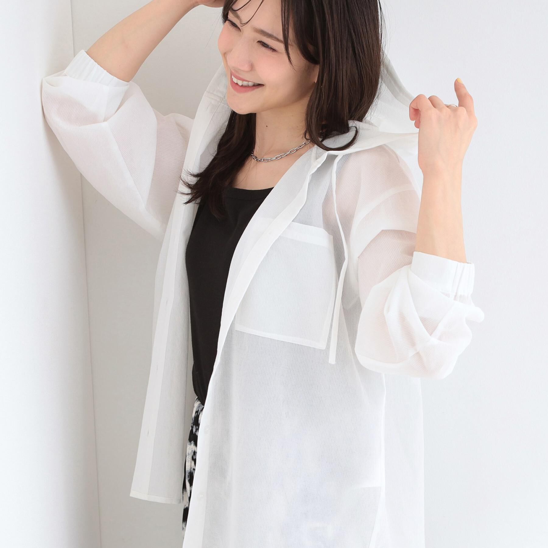SHOO･LA･RUE「【通気性〇/洗濯機可/S-LL】UVカット機能付き ライトな着心地 ひんやりシャツパーカ」|シャツ・ブラウス|オフホワイト(003