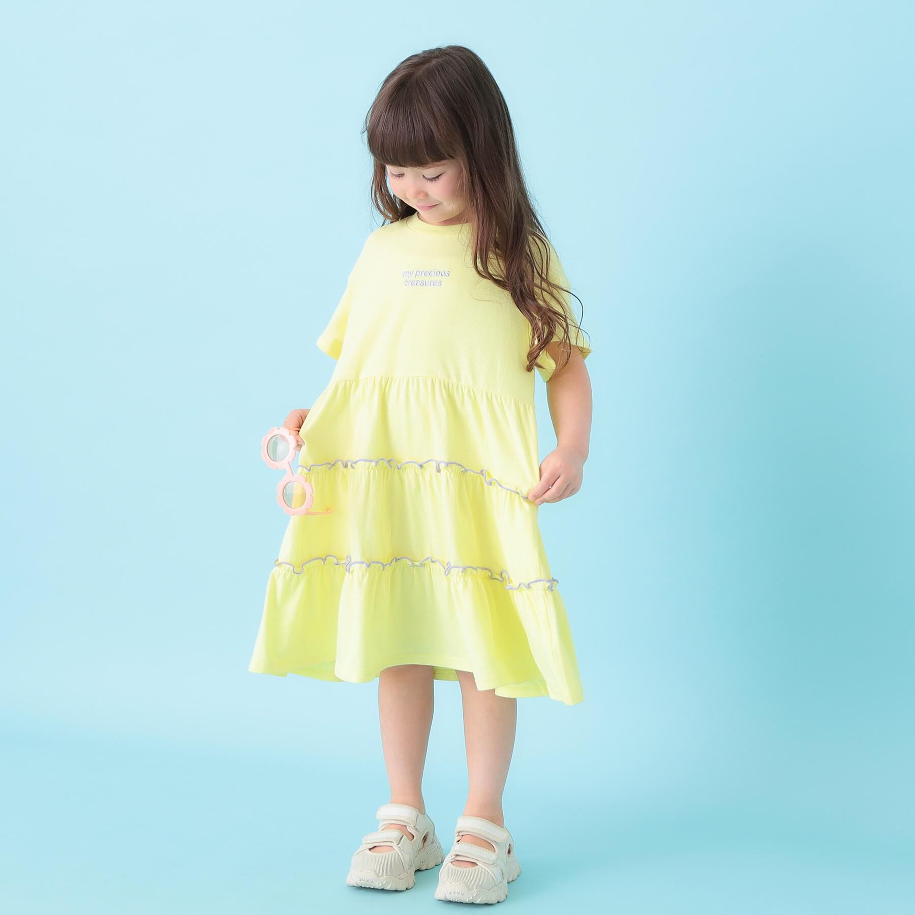 SHOO･LA･RUE「【100-150cm】配色メローティアードワンピース」|ワンピース|