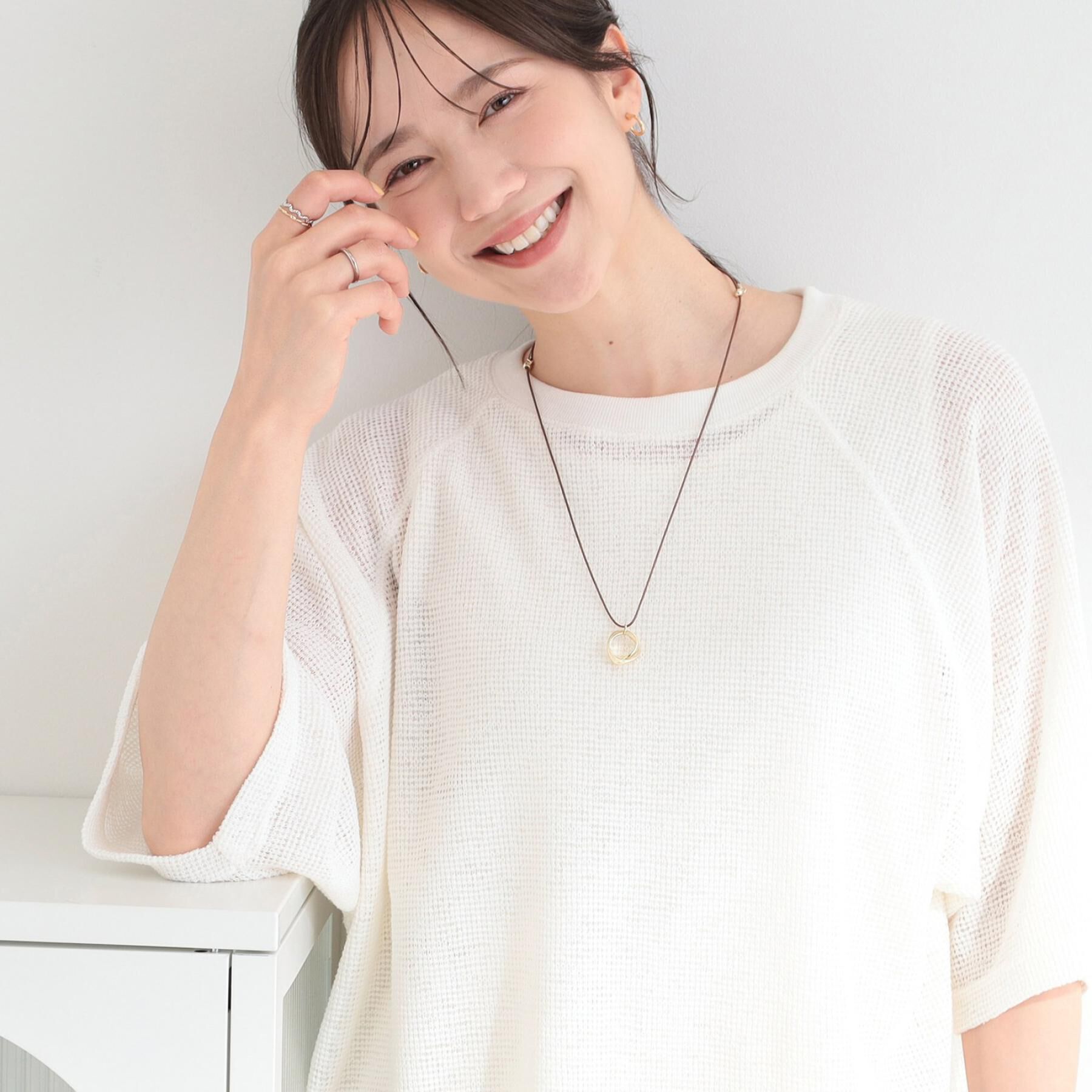 SHOO･LA･RUE「【S-LL】シアーワッフル ラグラン5分袖ゆるTシャツ」|Tシャツ・カットソー|オフホワイト(003