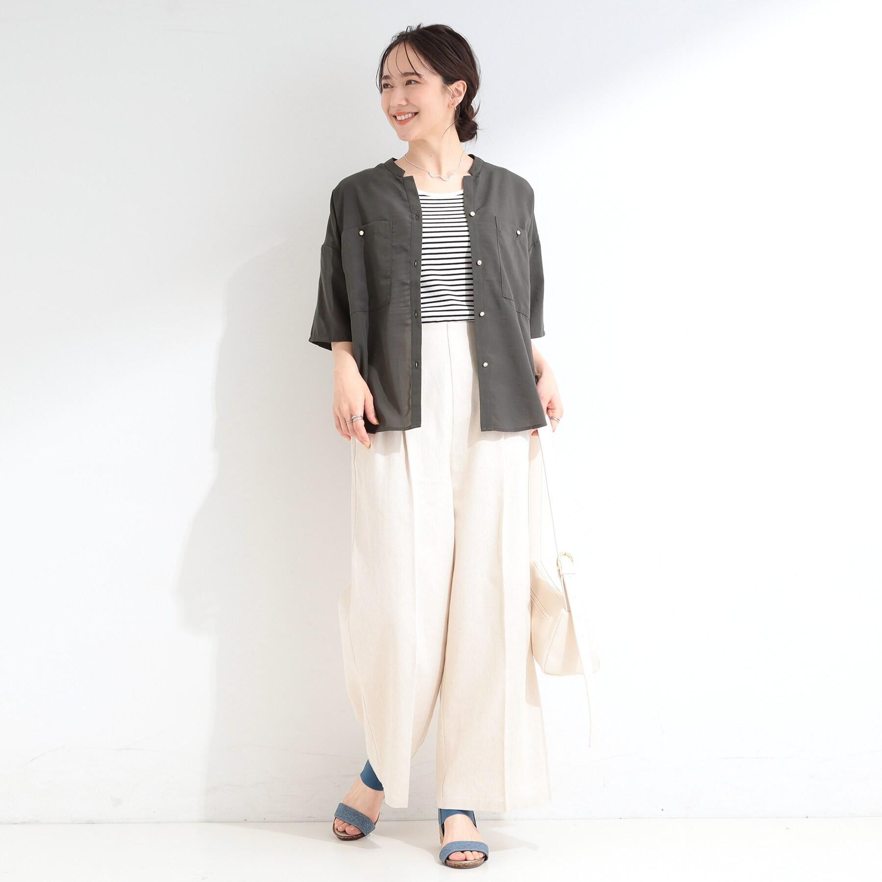 SHOO･LA･RUE「【S-LL】さらっと穿けてきれい見え 麻調タックワイドパンツ」|その他|