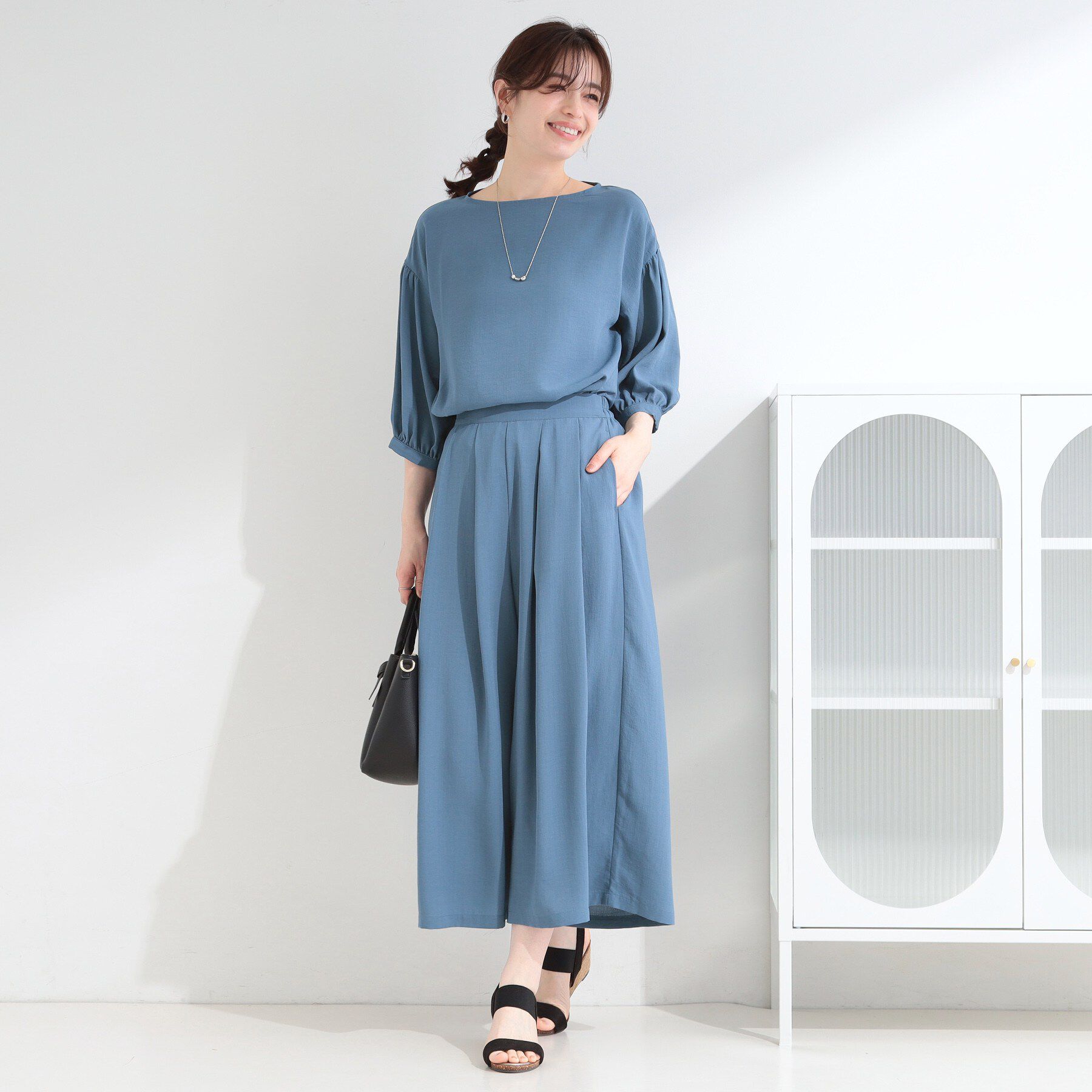 SHOO･LA･RUE「【セットアップ可/S-LL/洗濯機可】上品で涼し気 ゆれる麻調タックスカーチョパンツ」|その他|