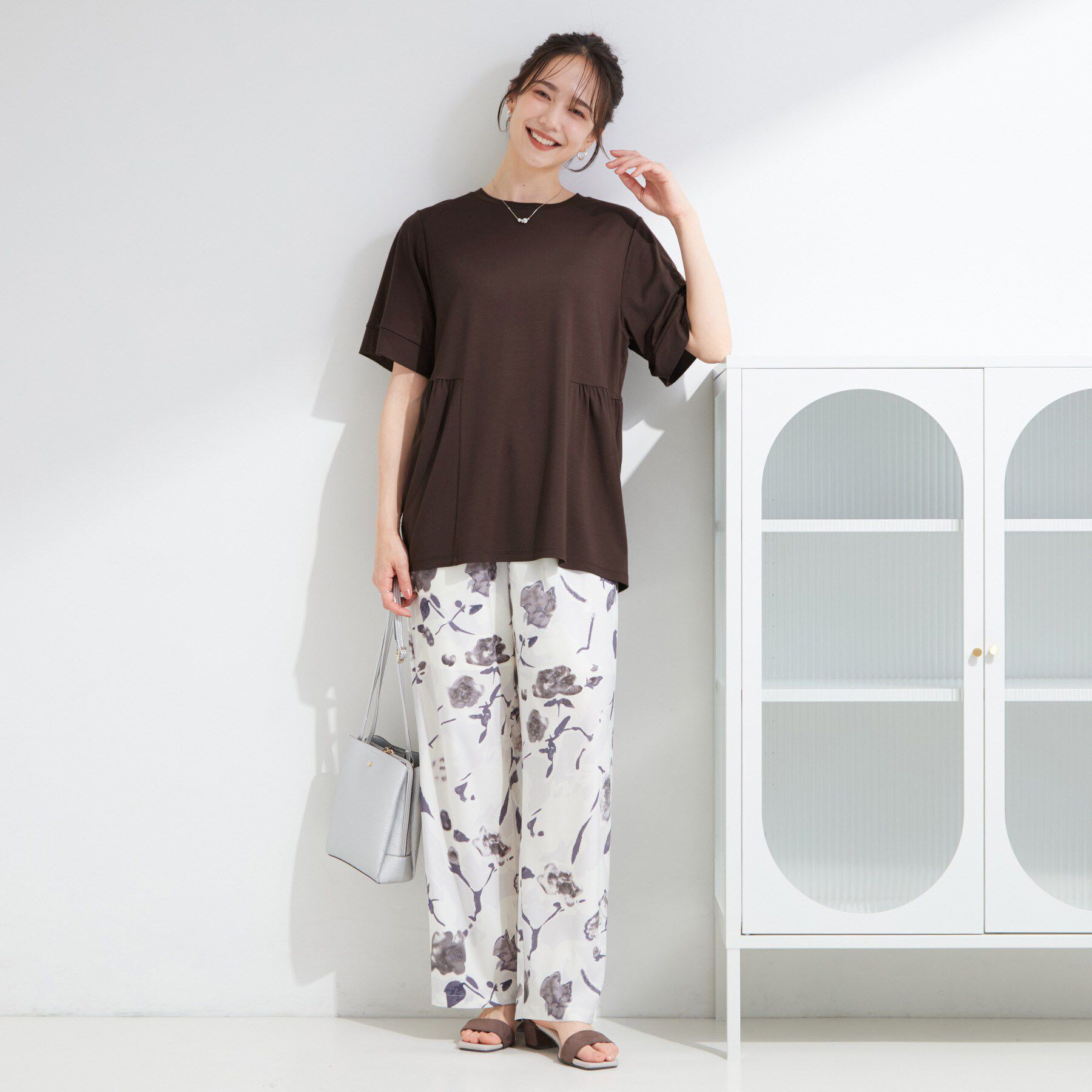 SHOO･LA･RUE「【ひんやり/UV/体型カバー】インせず着られる サイドギャザー切替トップス」|Tシャツ・カットソー|