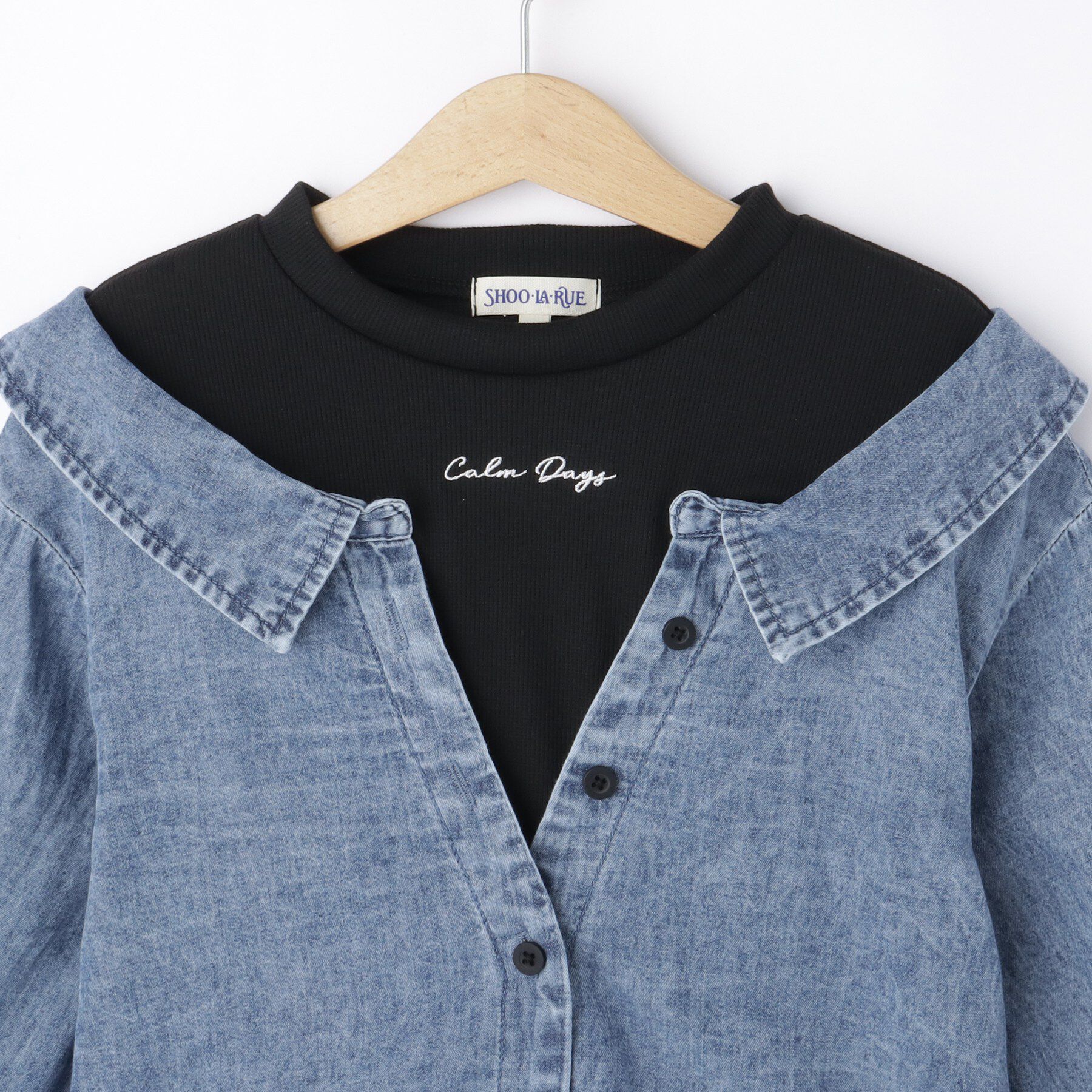 SHOO･LA･RUE「【120-150㎝】デニムドッキングトップス」|シャツ・ブラウス|