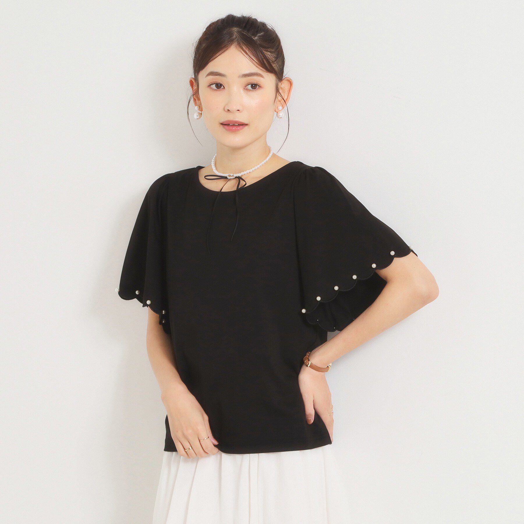 ITS&rsquo;DEMO「【冷感】袖スカラップカットプルオーバー」|Tシャツ・カットソー|ブラック(019)