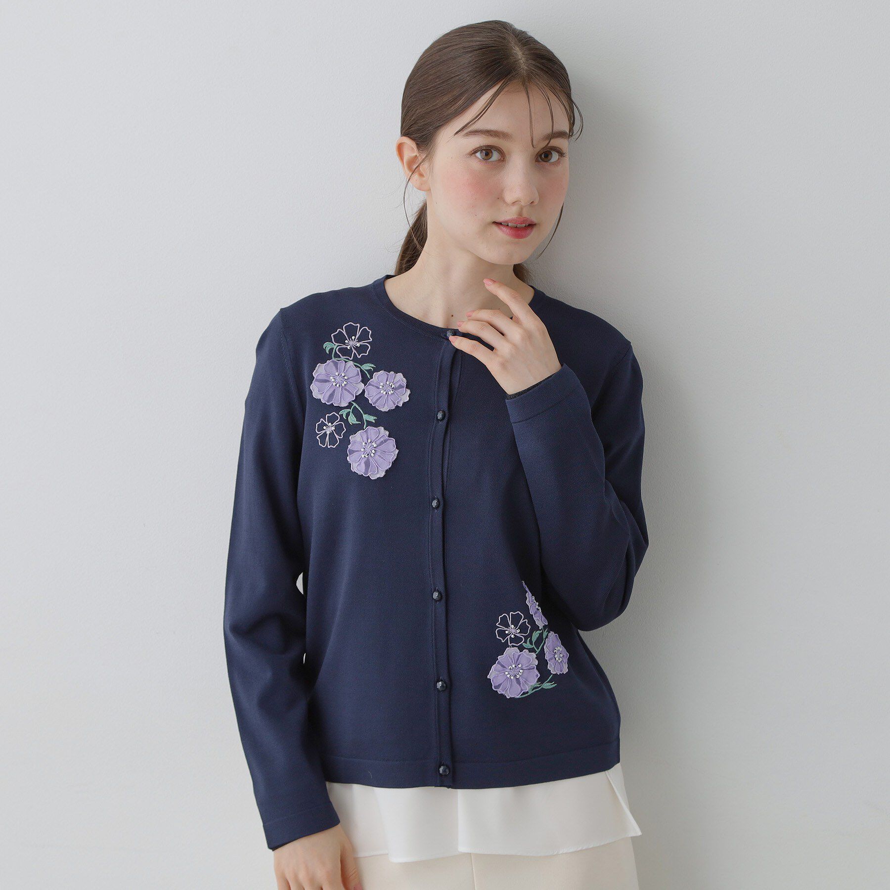 SunaUna「【SS～Lサイズ展開／フラワー刺繍】クラフトニットカーディガン」|カーディガン|