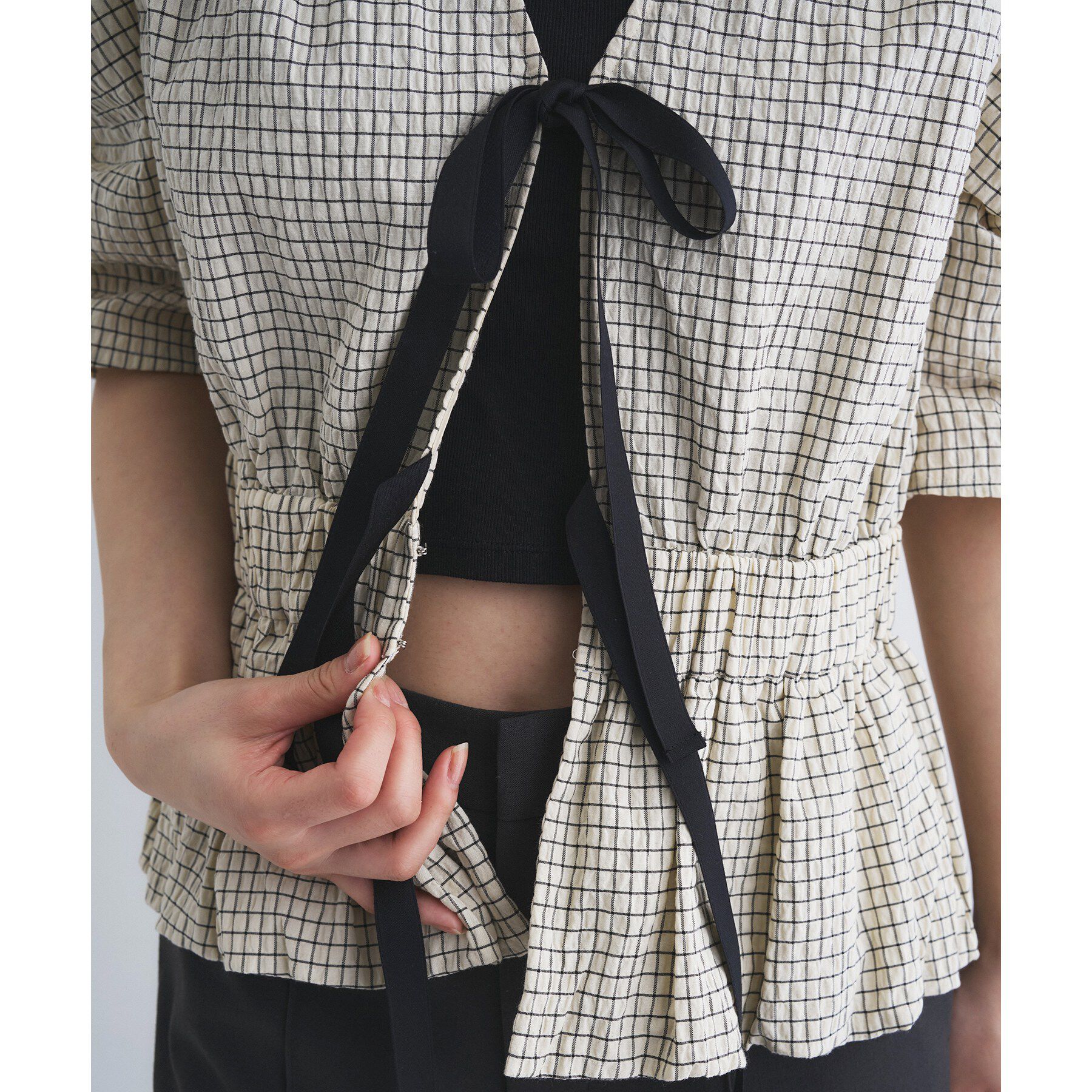 CODE A「front ribbon peplum blouse」|シャツ・ブラウス|