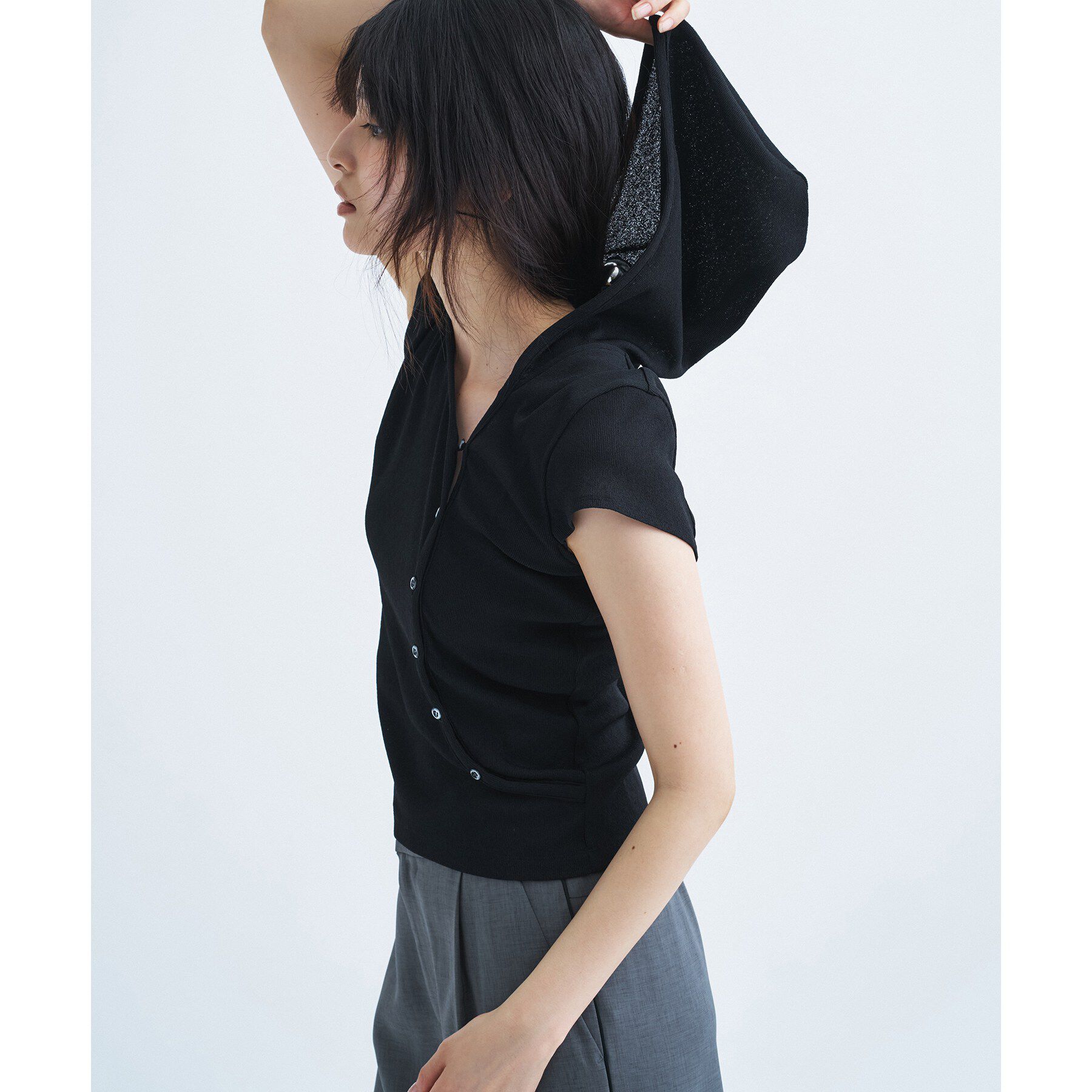 CODE A「soft button hood tee」|Tシャツ・カットソー|ブラック(019)