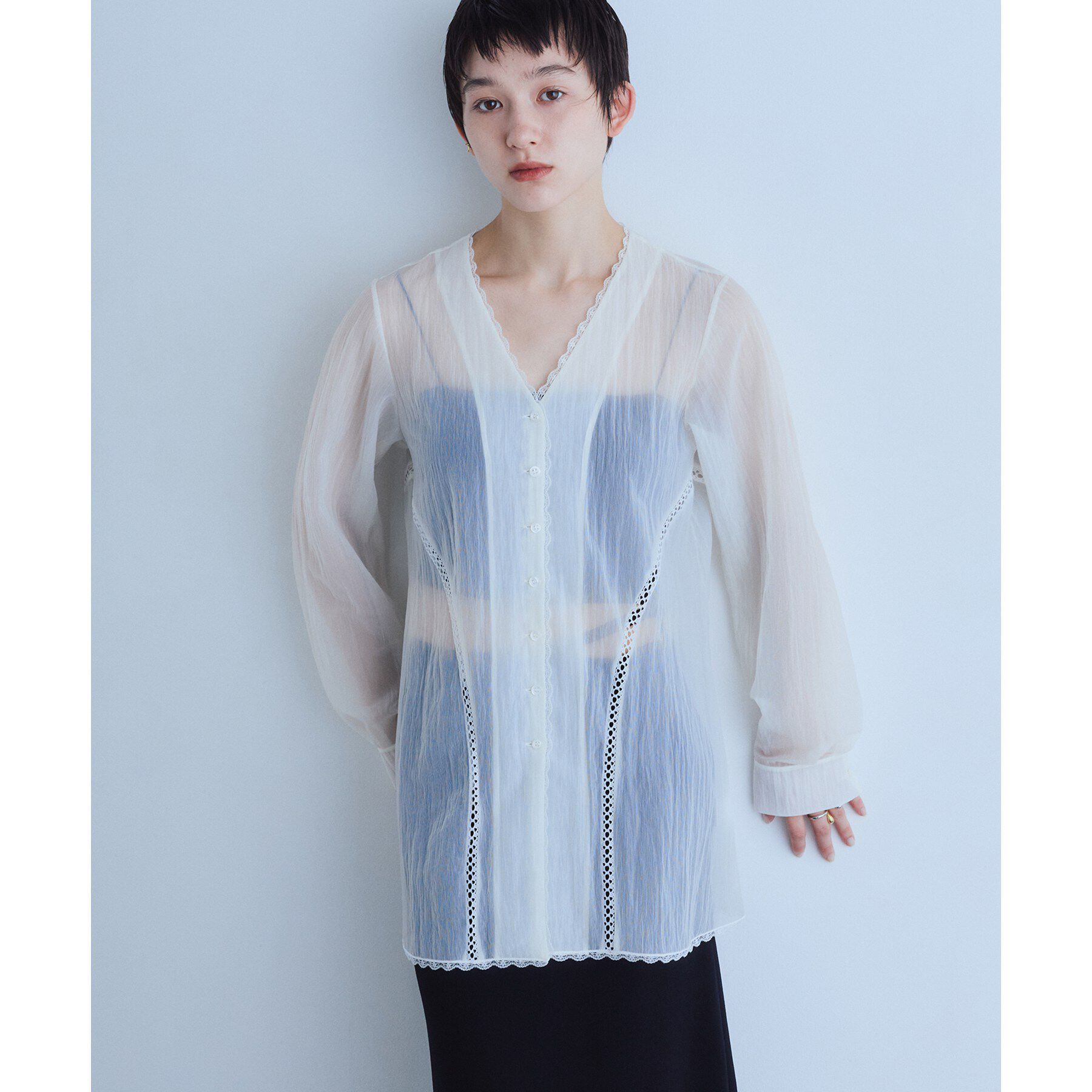 CODE A「lace－inset sheer tunic」|シャツ・ブラウス|