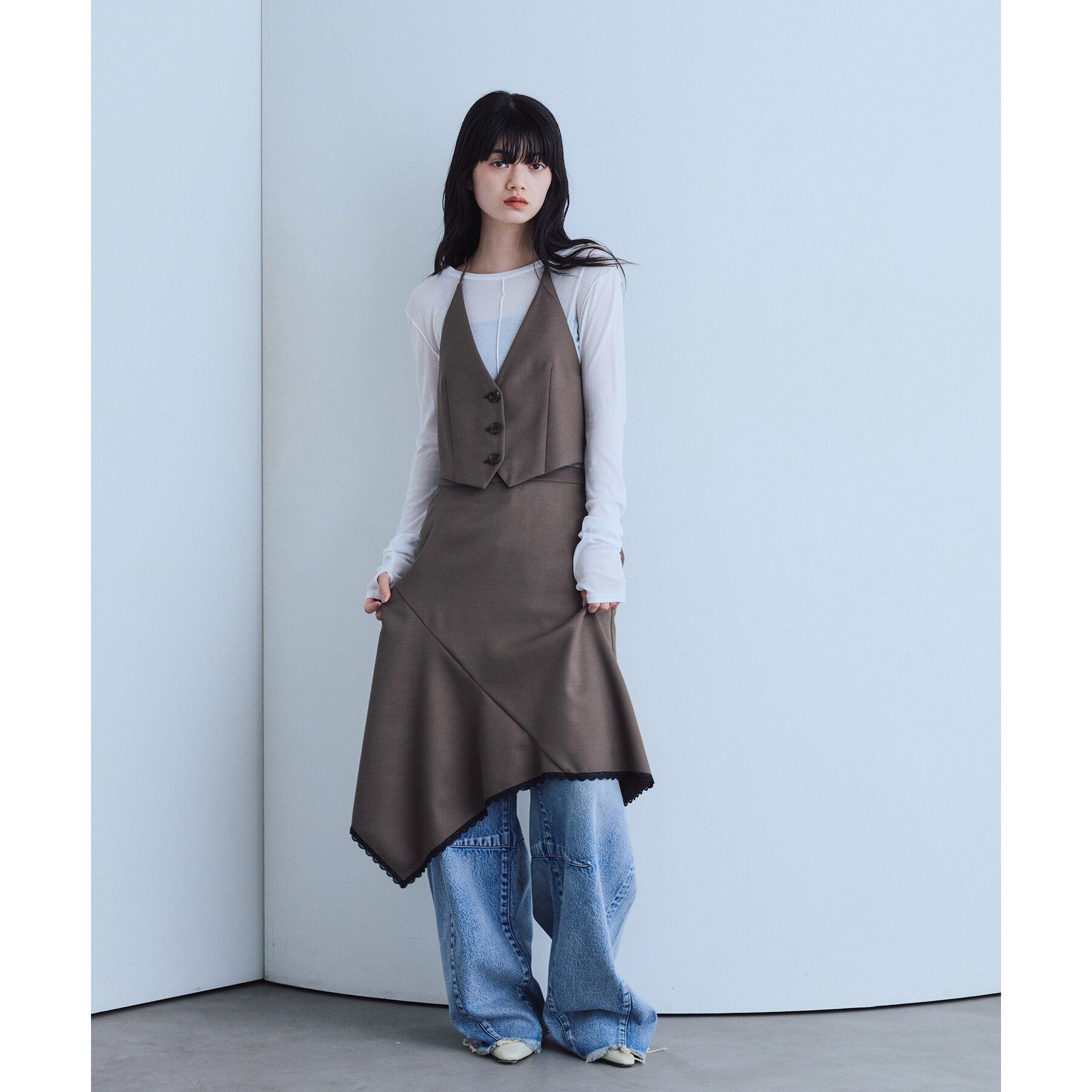 CODE A「asymmetric lace hem skirt」|スカート|